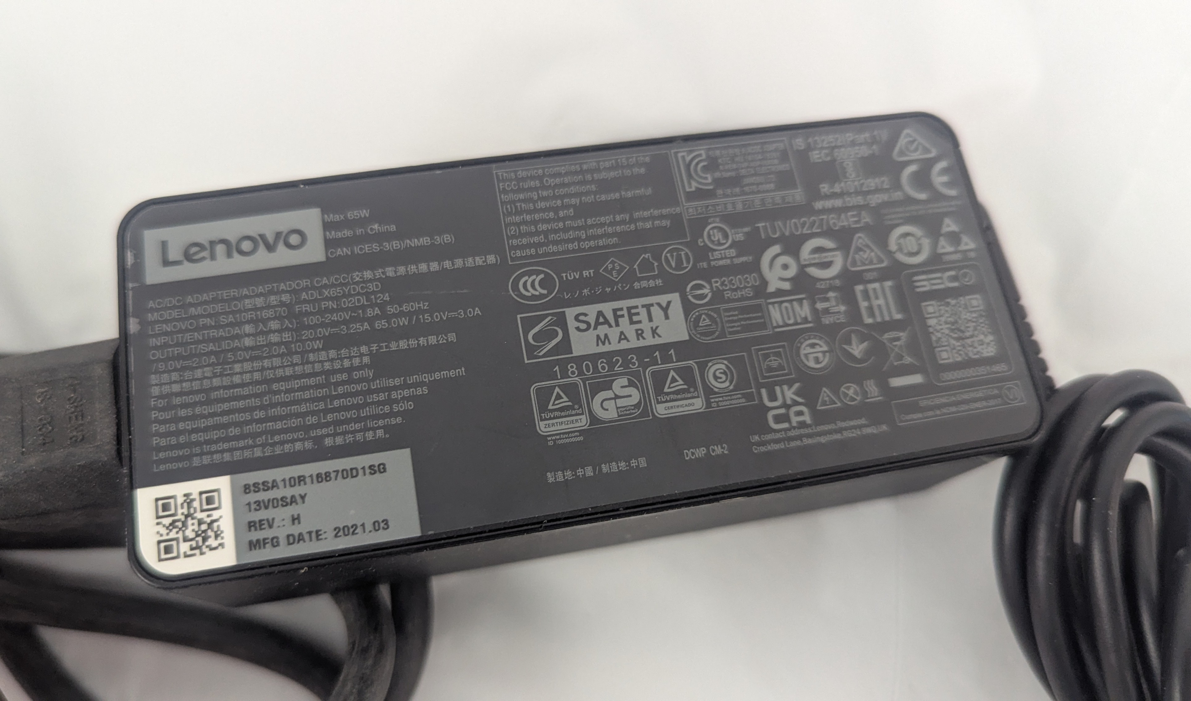 LENOVO Flex 5-14ARE05 AC ADAPTER 65W USB-C 02DL124 ADLX65YDC3D - photo 3