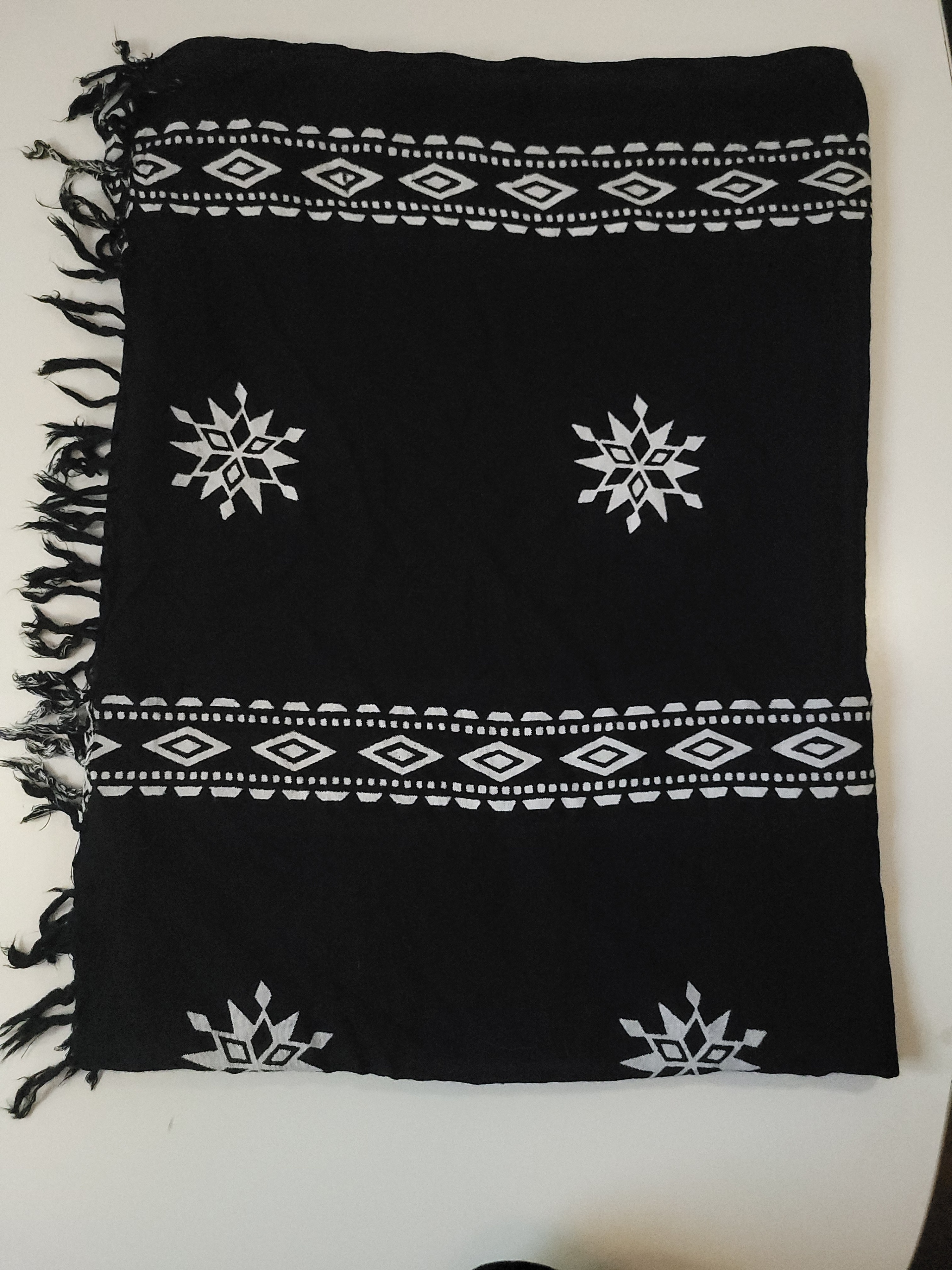Block Print Rayon Sarong Scarf Fringe Trim 37.5" x 63" - photo 4