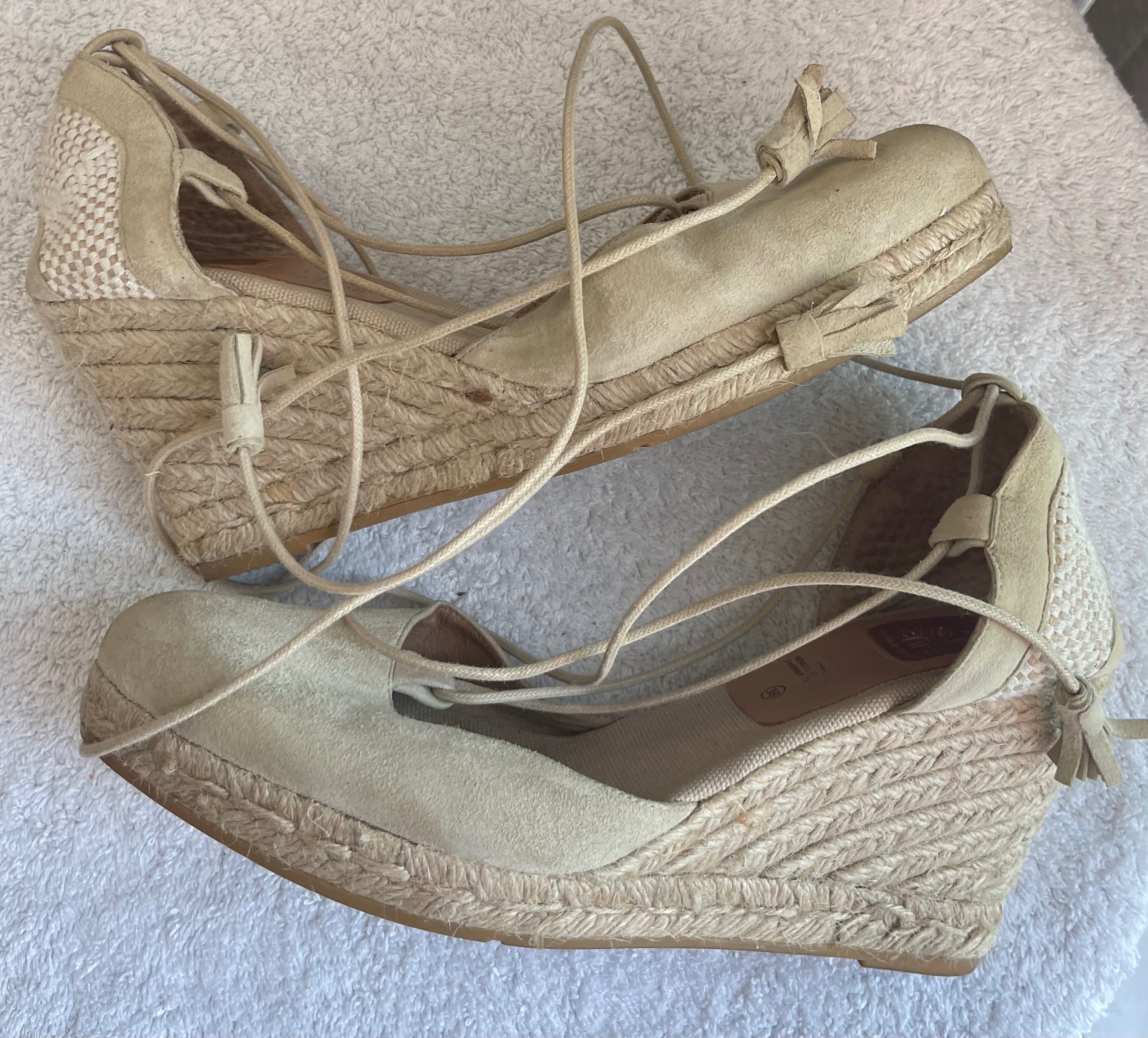 Kanna Tan Suede Espadrille Wedges (Size 8.5)