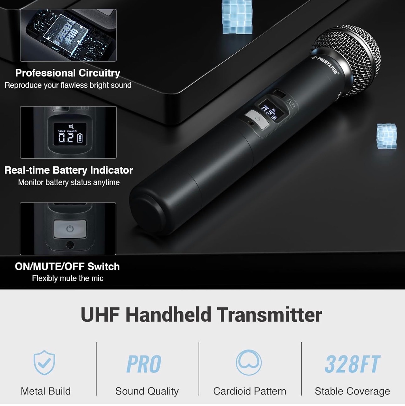 Phenyx Pro Wireless Microphone 8Ch Auto Scan 328ft Range - photo 4