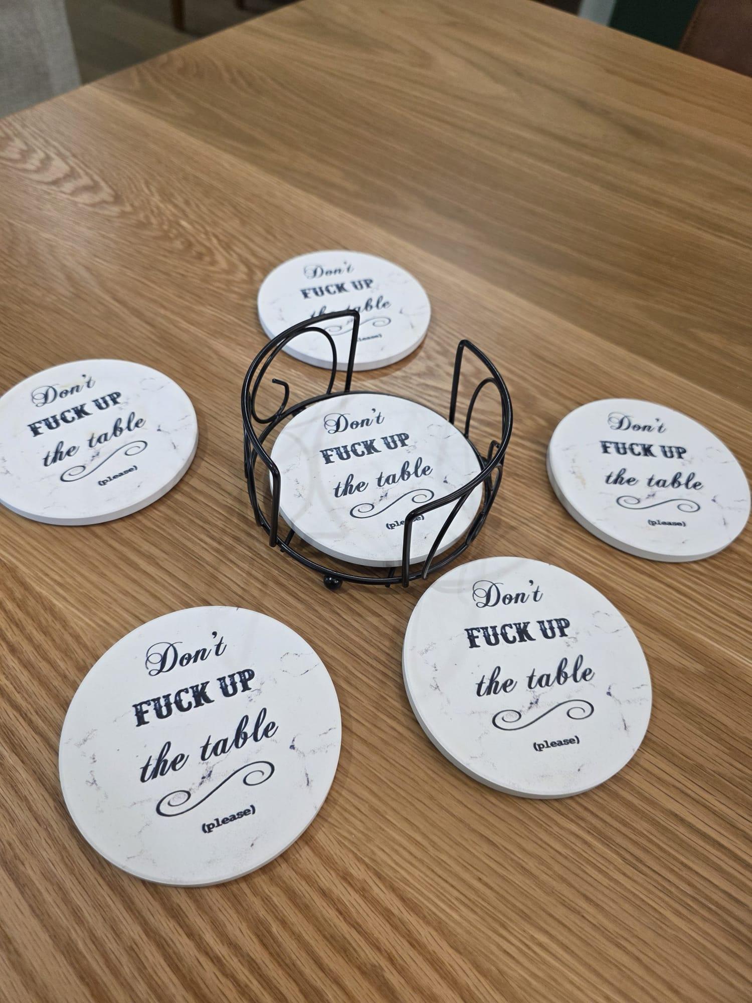 Funny Drink Coasters Set of 6 with Holder, Brand New - photo 3