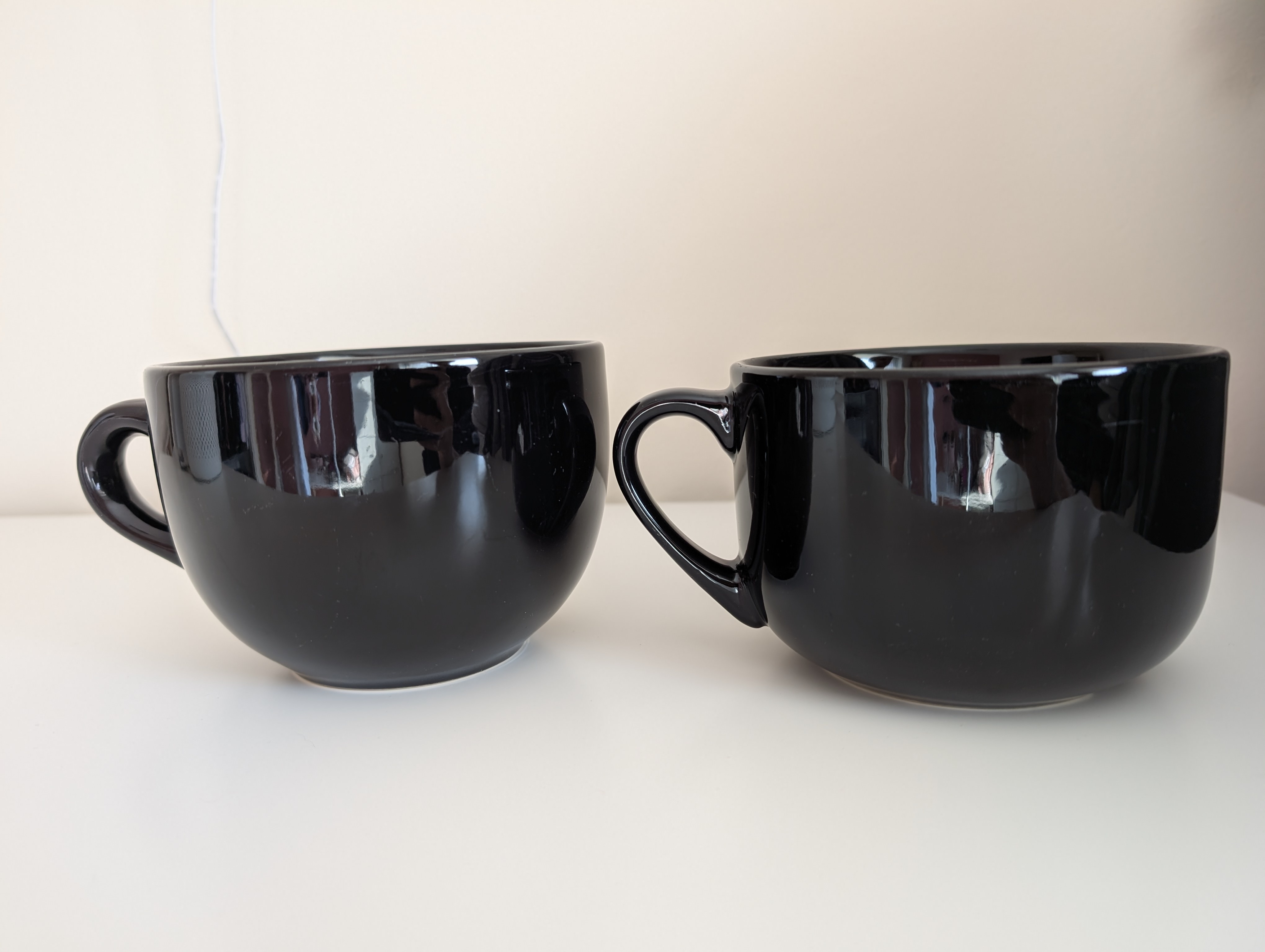 Two Black Ceramic Soup Mugs