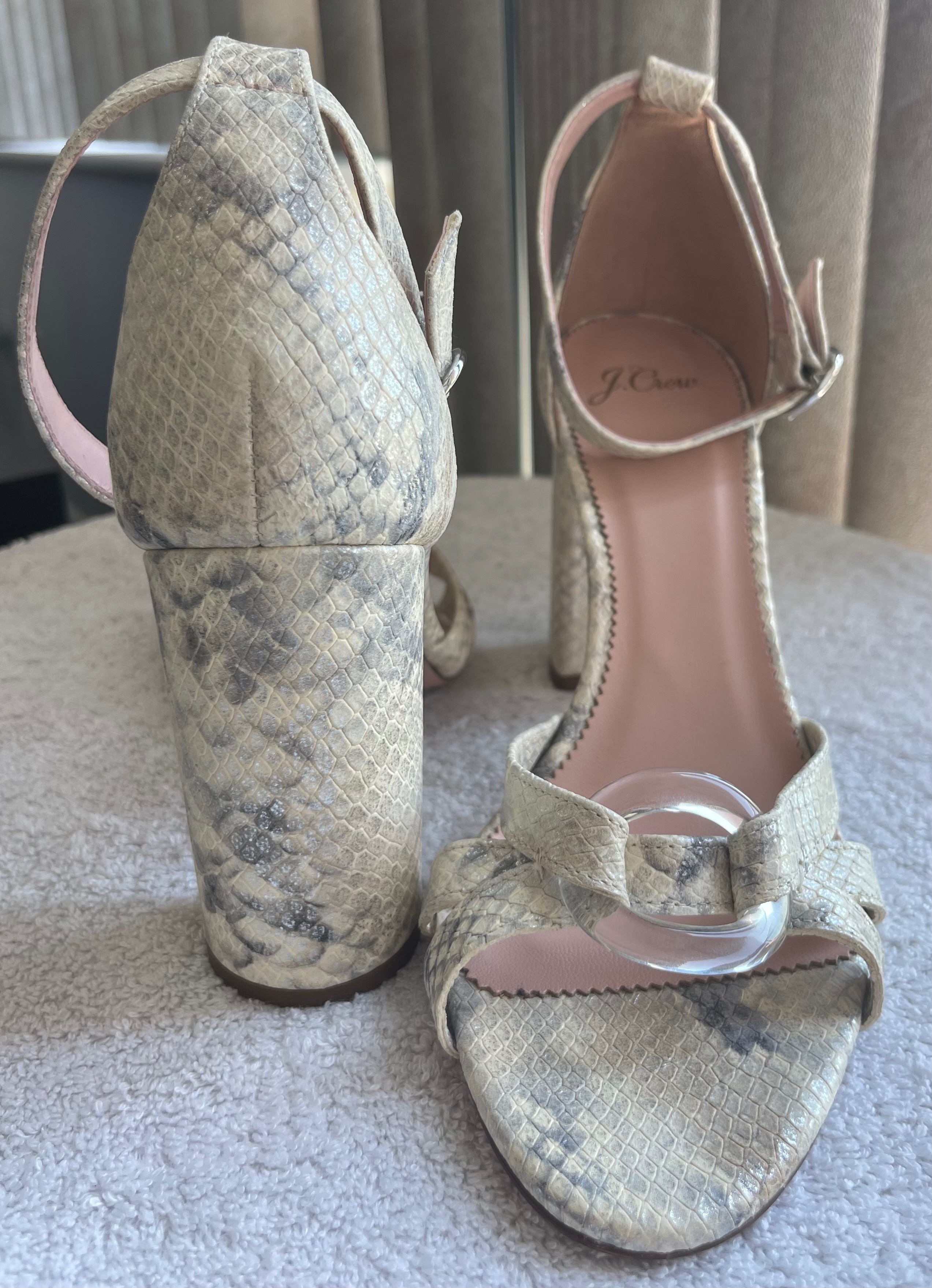 J. Crew Metallic Snakeskin Block Heels (Size 9.5) - photo 3