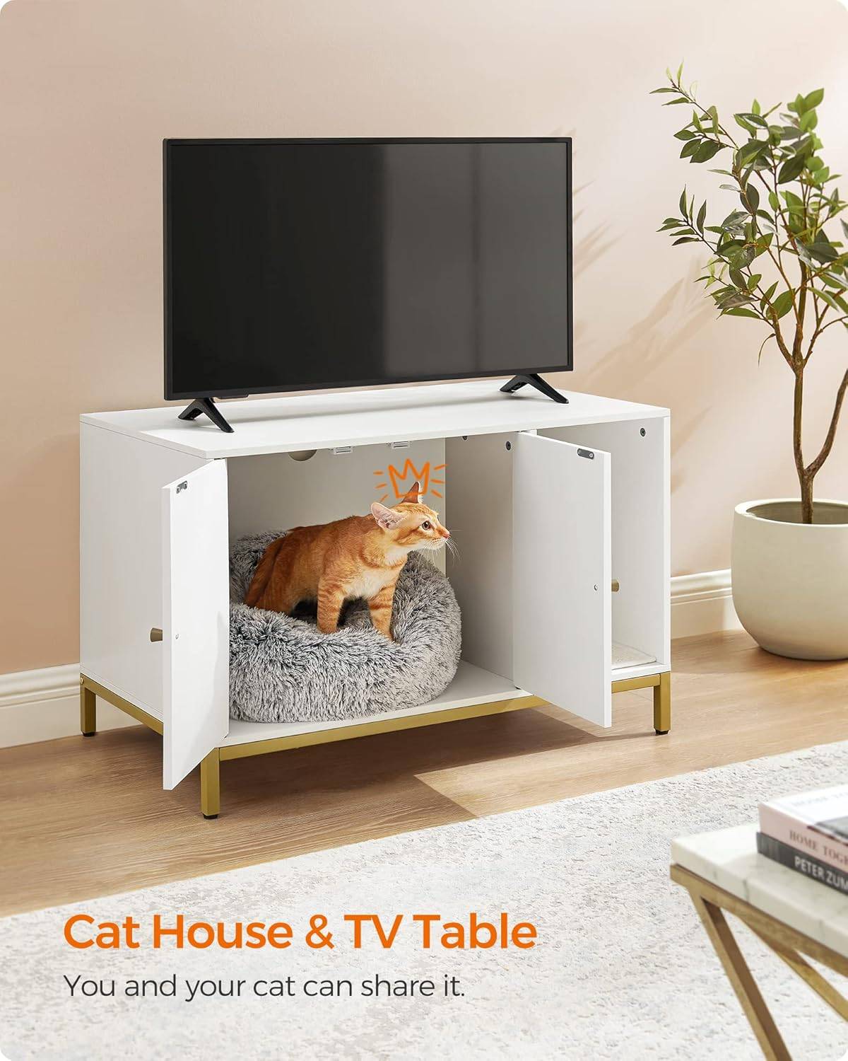 White Hidden Litter Box Enclosure with Gold Legs - photo 5