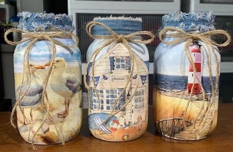 Beach Themed Hand Decorated Glass Jars
