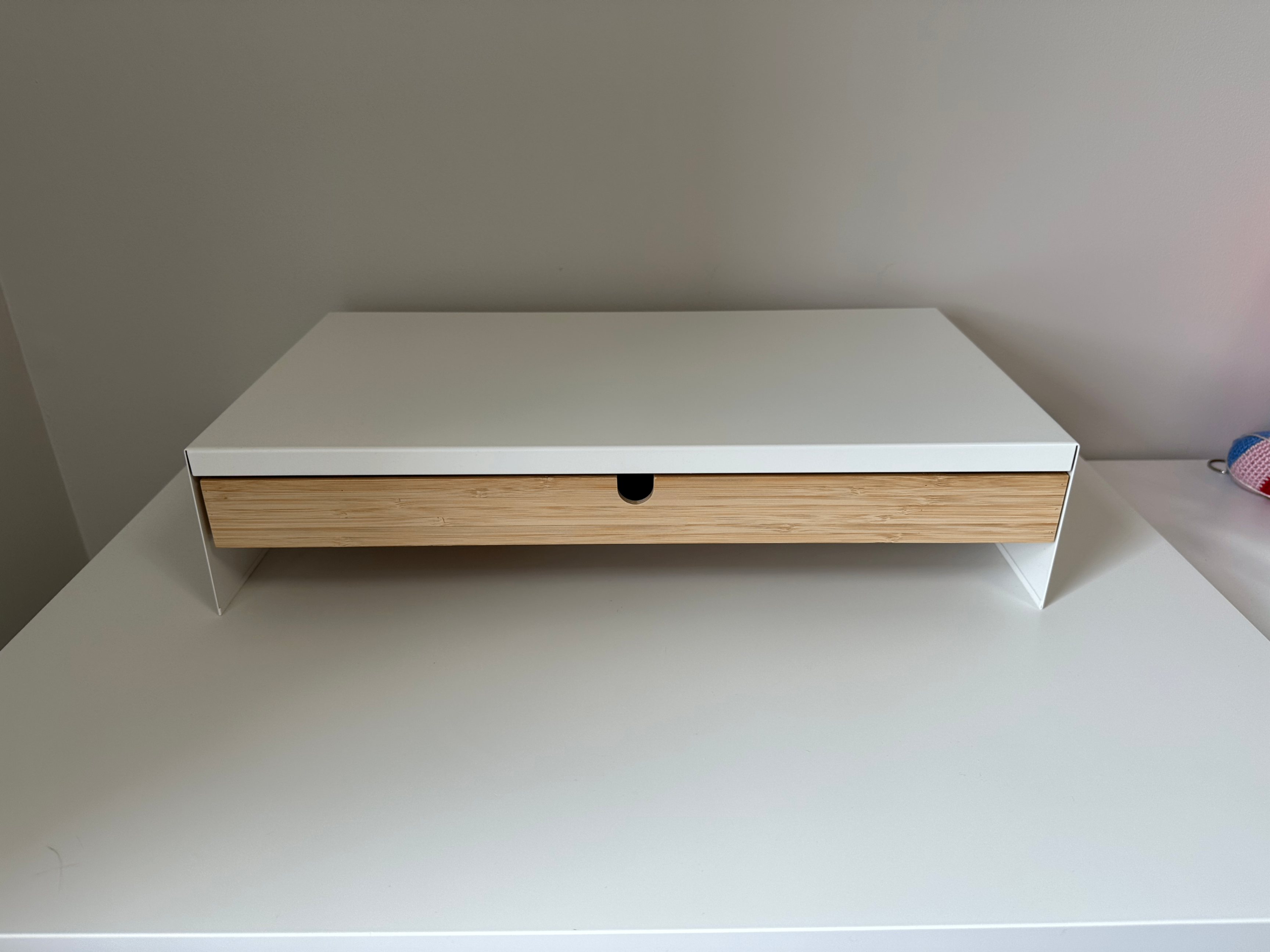 IKEA monitor stand with drawer, white