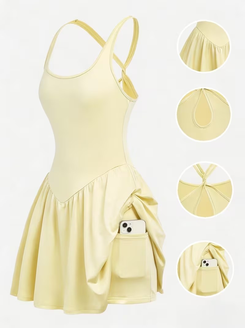 Women's Light Yellow Athletic/Tennis Dress with Pockets M/US6