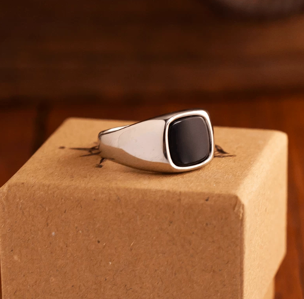 Men's Silver and Black Onyx Signet Ring - photo 3
