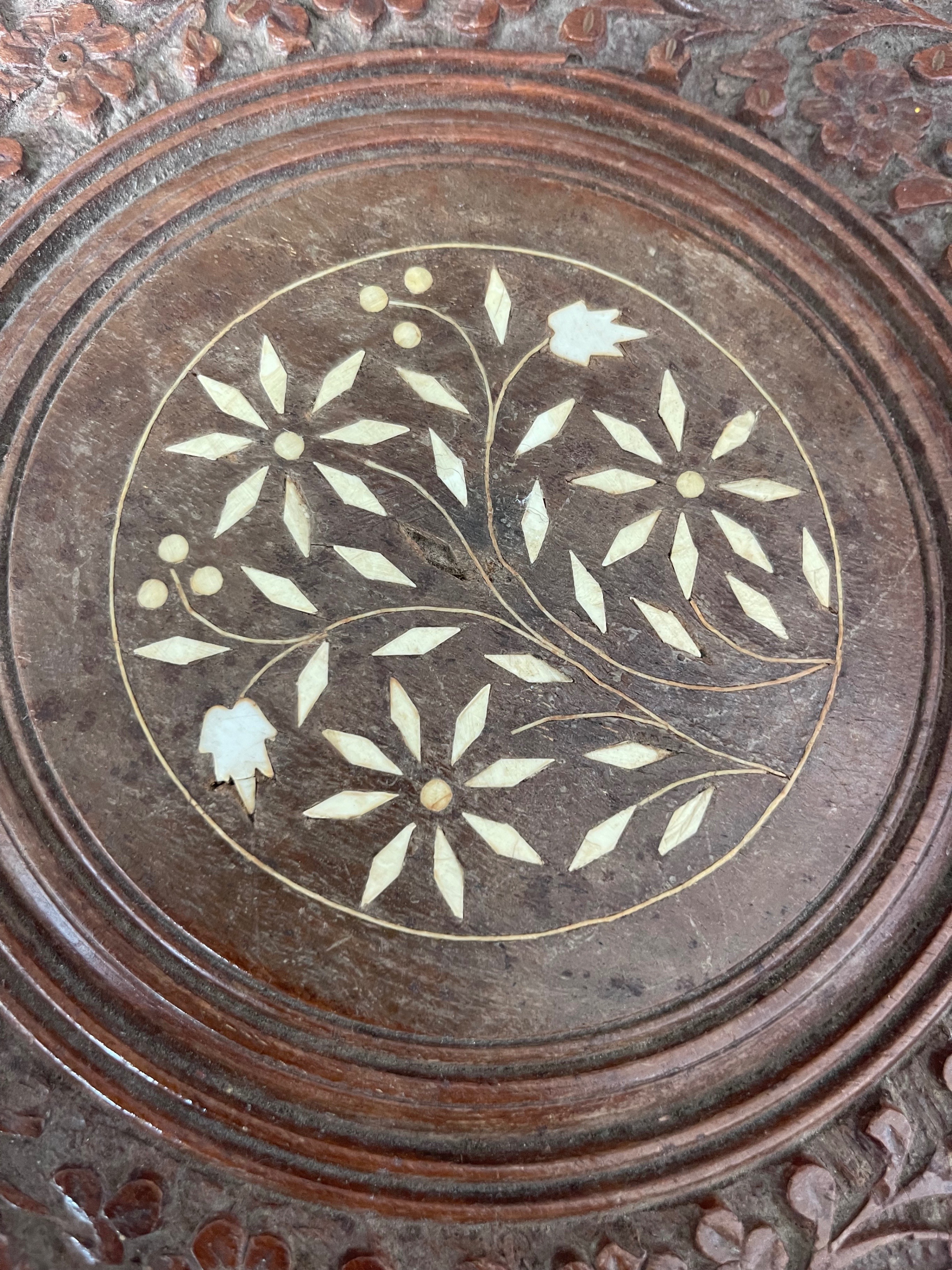 Antique Burmese Carved Octagonal Folding Side Table - photo 5