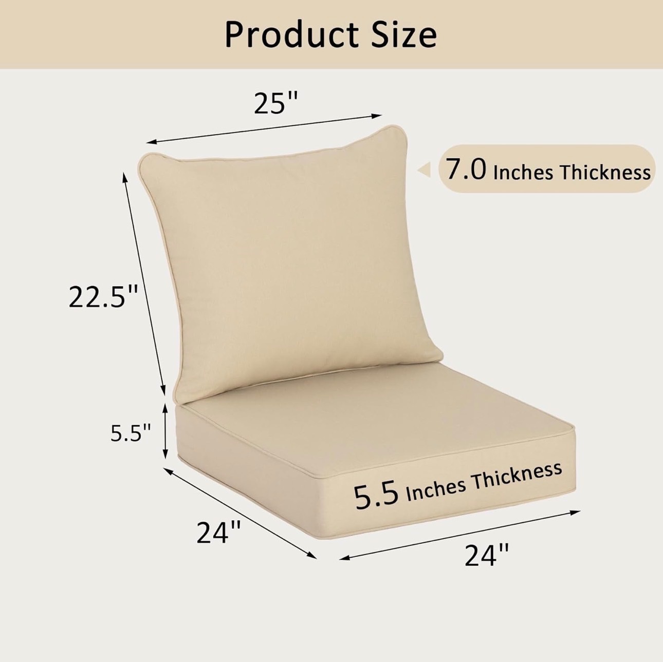 Sealed: Set-of-2 Outdoor Seat Cushion CO-Water/UV Resist 24"x24" - photo 2