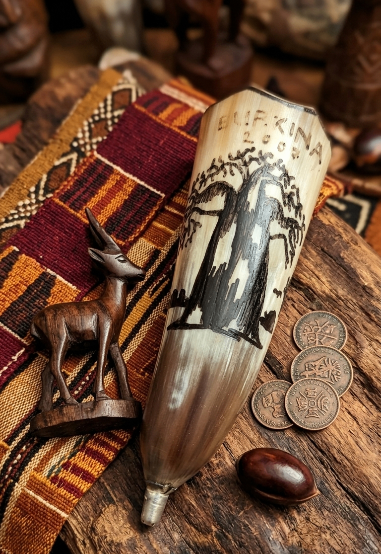Burkina Faso Horn Cup with Baobab Tree Design