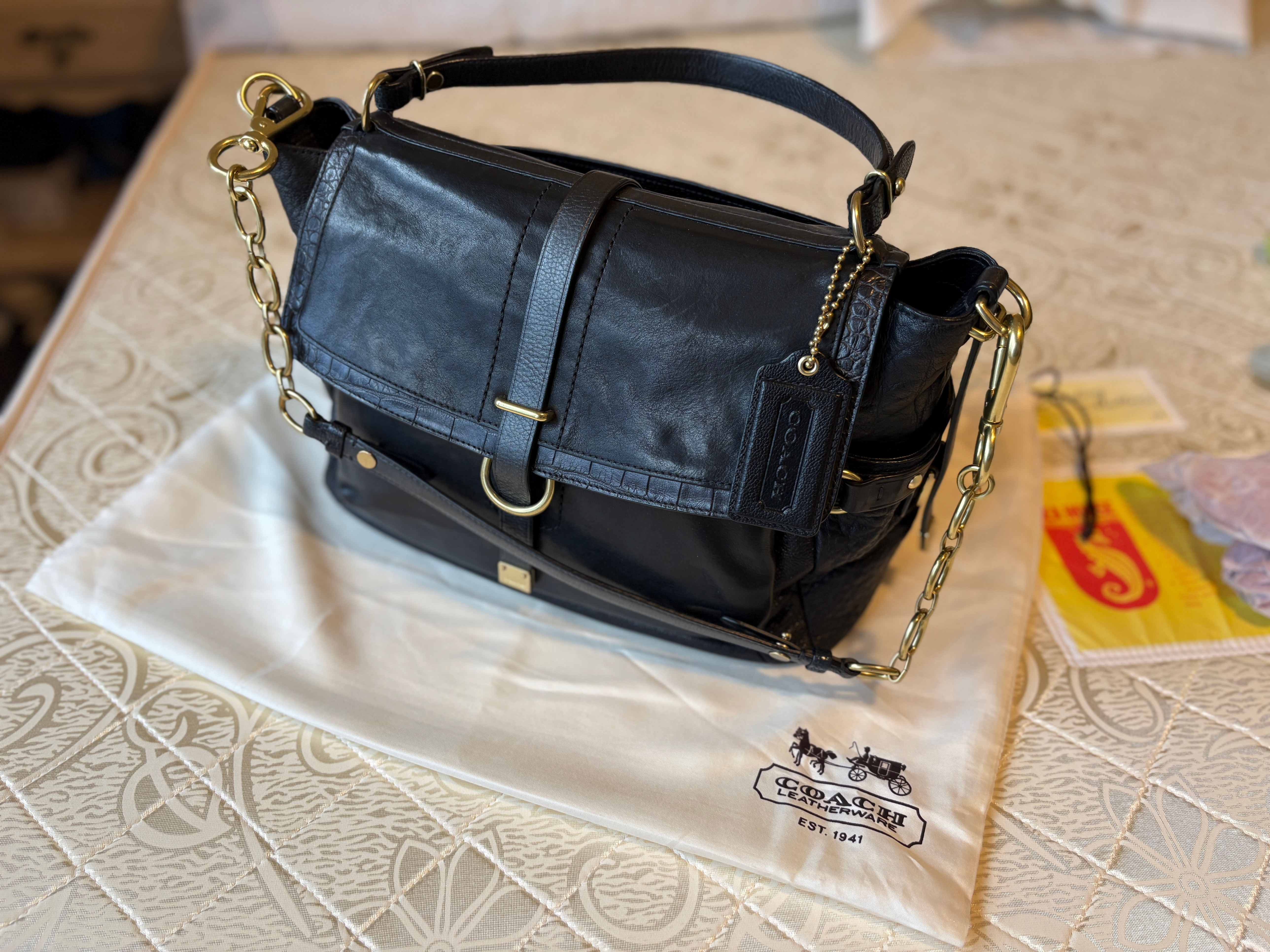 Coach Pinnacle Black Leather Eva Satchel/Handbag