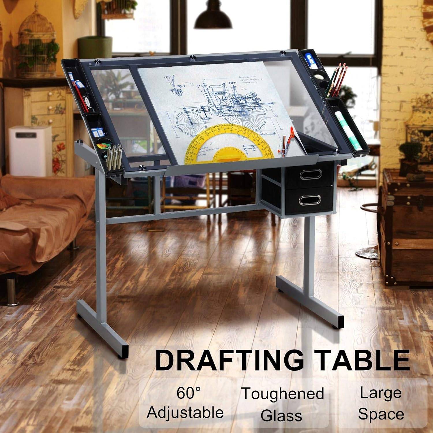 Adjustable Glass Drafting Table / Drawing Desk