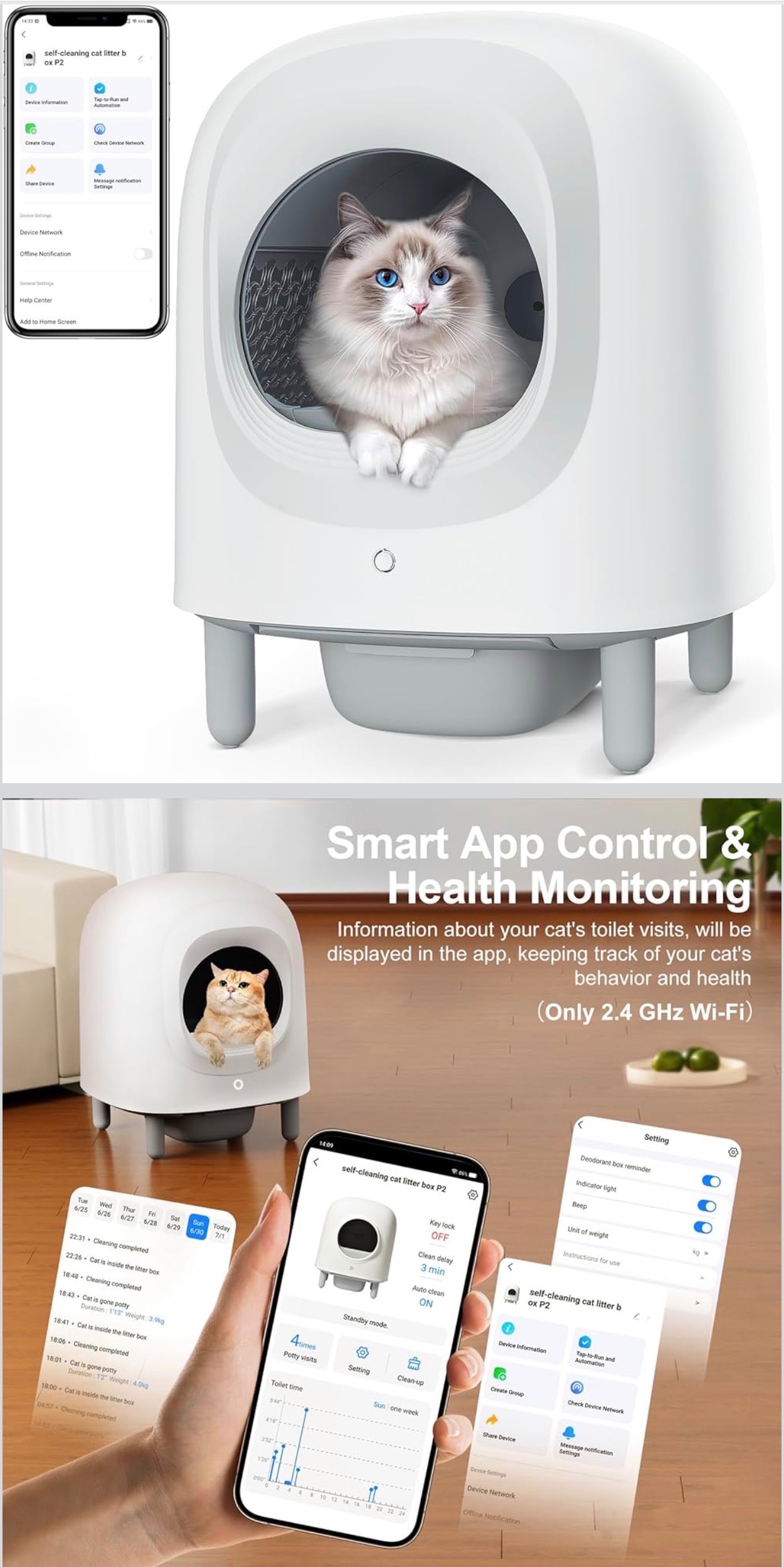 Self Cleaning Litter Box 56L Auto-Safety Protection/APP Control