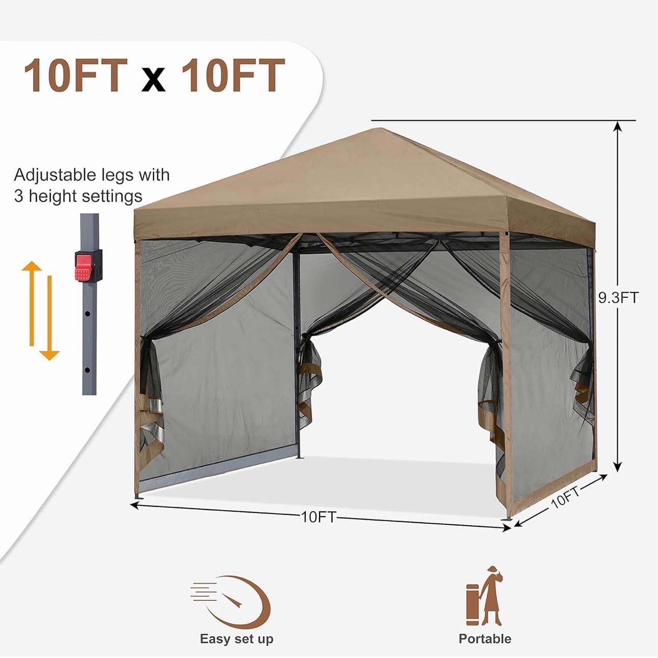 MASTERCANOPY Pop-Up Easy Setup Canopy with Screen walls 10'x10' - photo 2