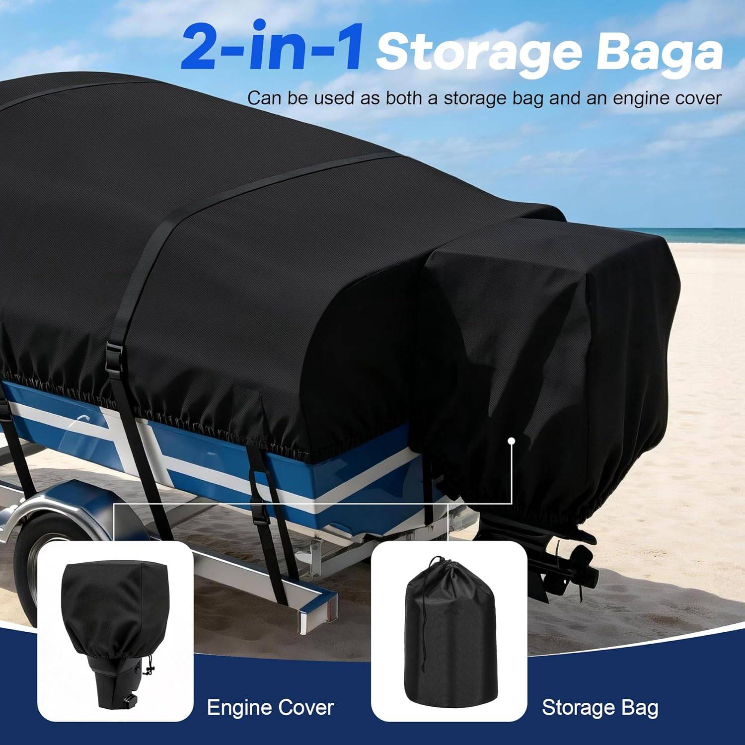 Boat Cover 20-22 FT - 1200D Heavy Duty Oxford Fabric w/storage - photo 5