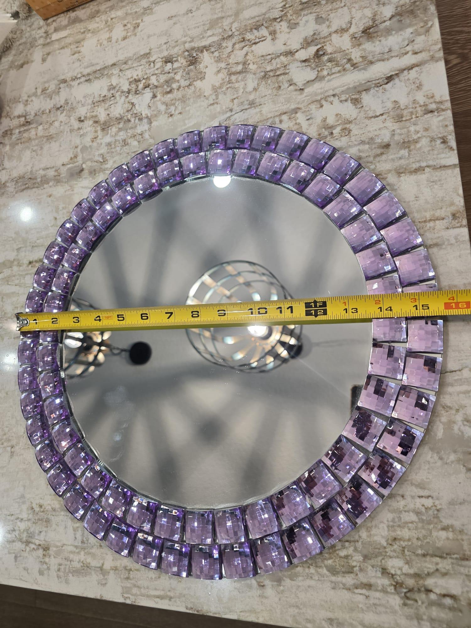 Round Decorative Mirror — Purple Crystal Mosaic Border, 16" - photo 3