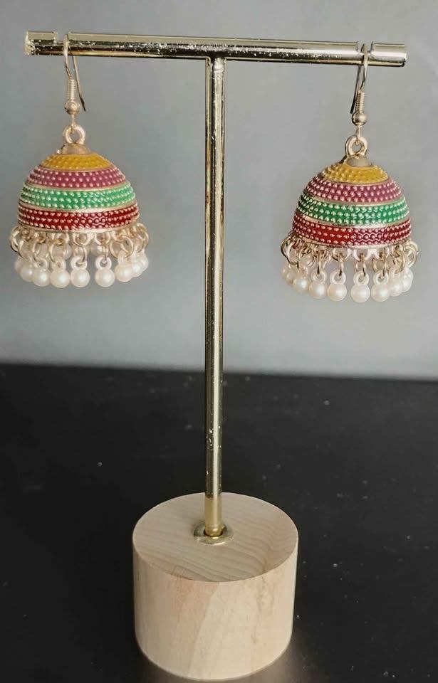 Colourful Jhumka Earrings with Pearl Drops