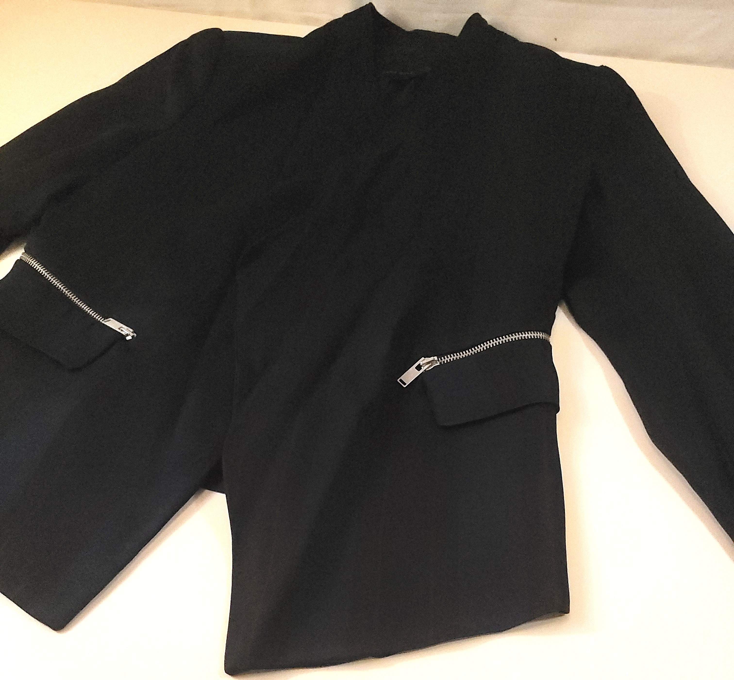 ZARA BASIC Navy Black Striped Asymmetric Blazer Jacket Zip - photo 3