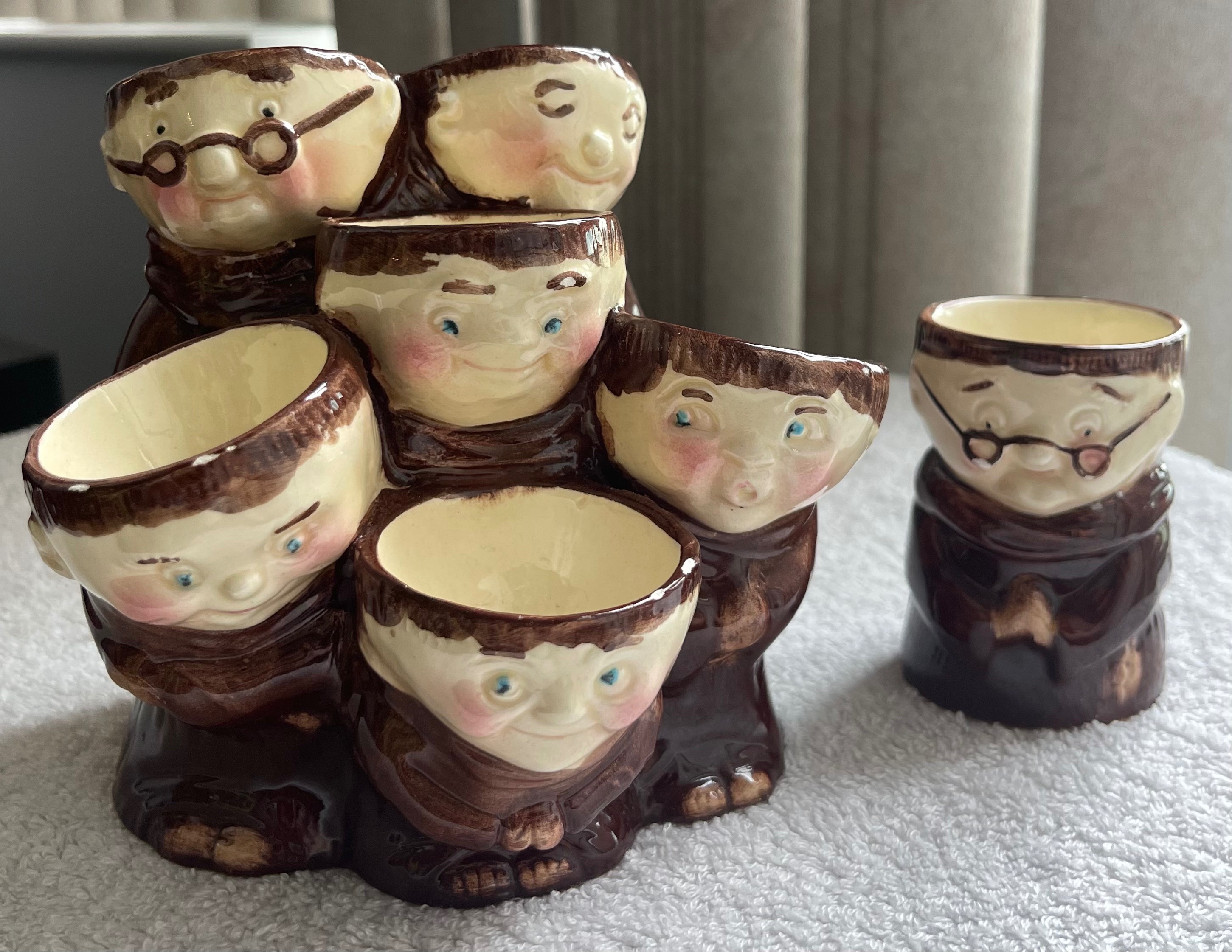Vintage 7pc "Friar Chucky" Monk Egg Cup Set (Brazil)