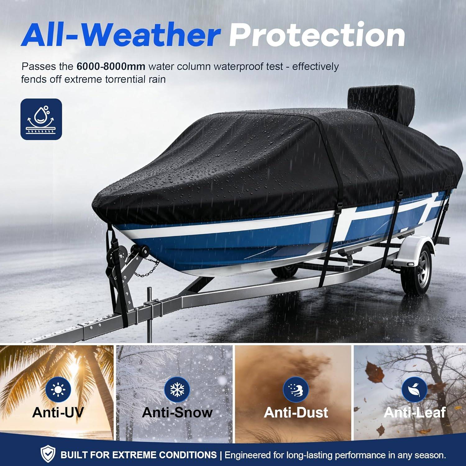 Boat Cover 20-22 FT - 1200D Heavy Duty Oxford Fabric w/storage - photo 3