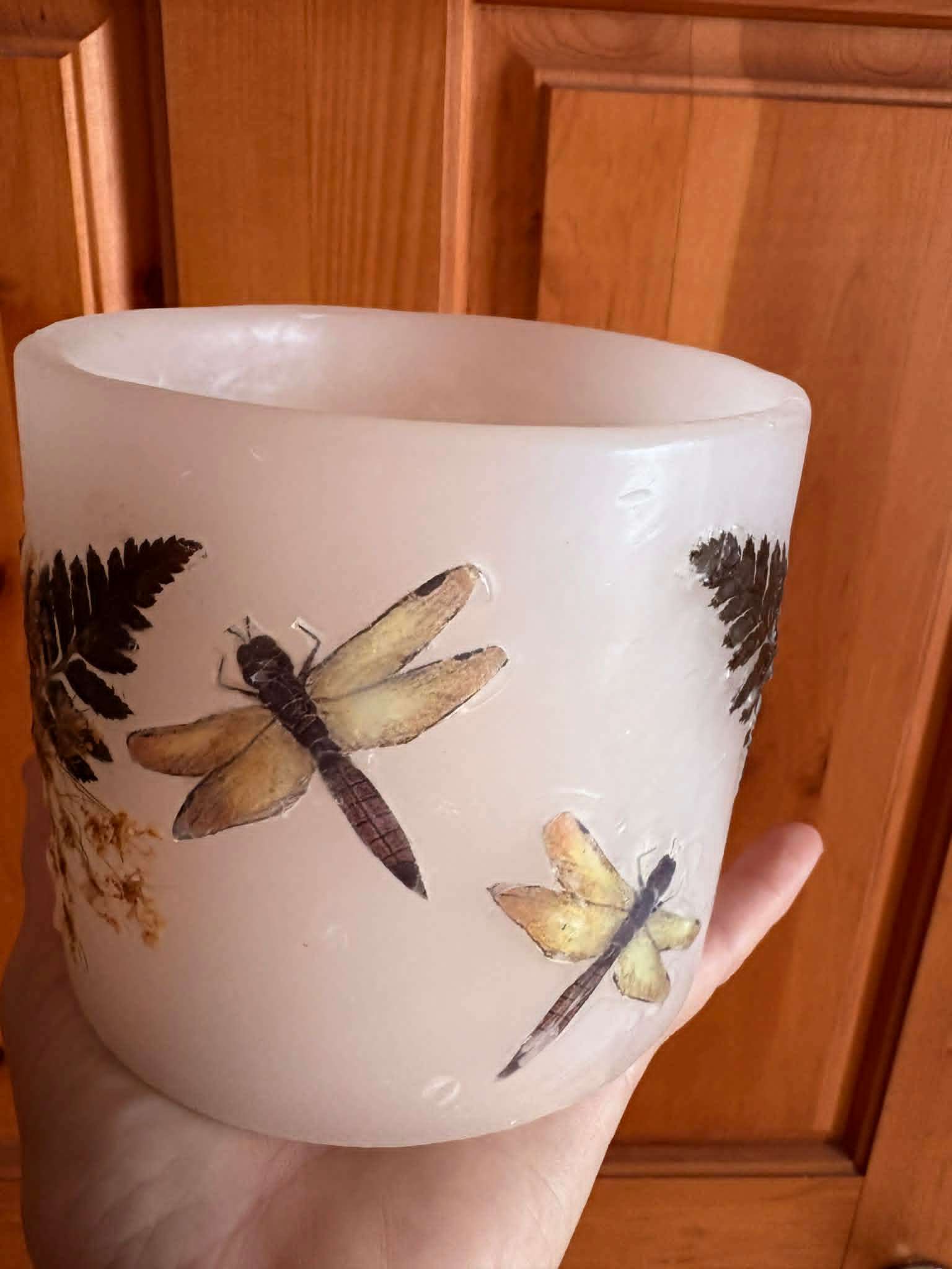 Decorative Wax Candleholder with Dried Botanicals