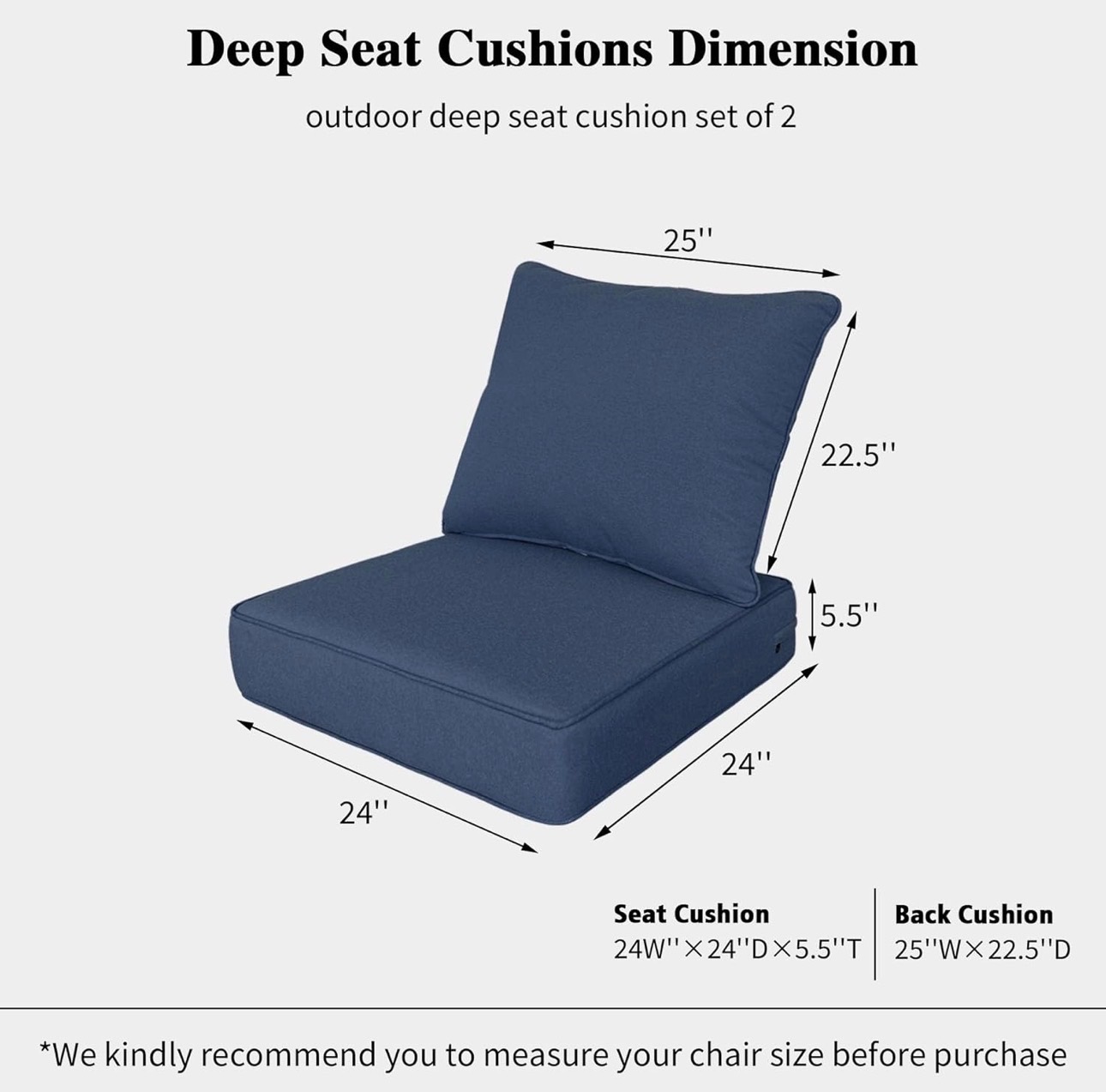 Sealed: Set-of-2 Outdoor Seat Cushion CO-Water/UV Resist 24"x24" - photo 2