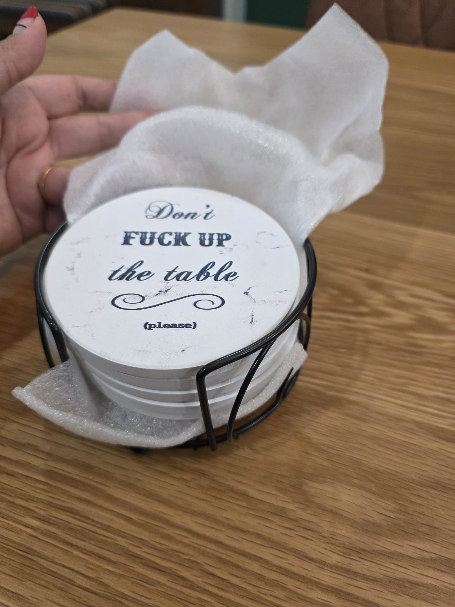 Funny Drink Coasters Set of 6 with Holder, Brand New - photo 2