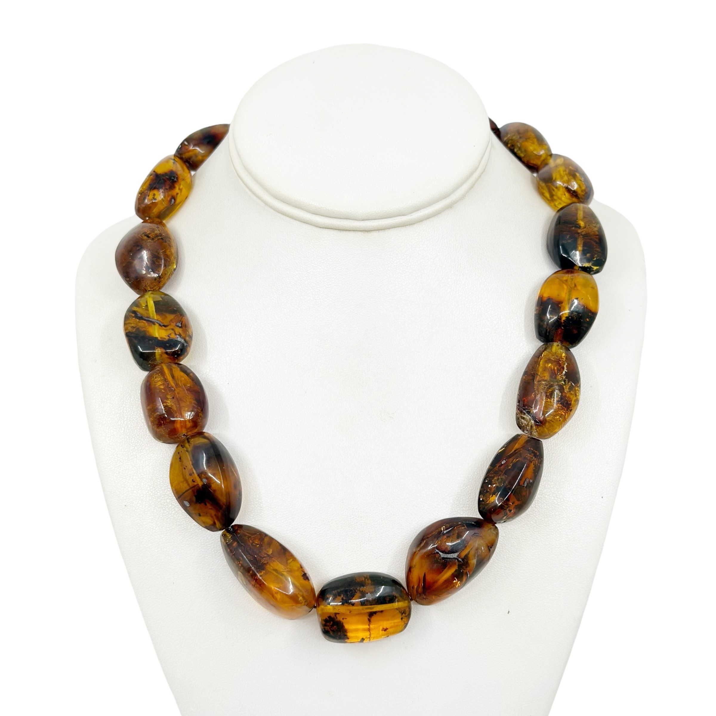 vintage Silver tone baltic amber nuggets bead necklace - GM1511