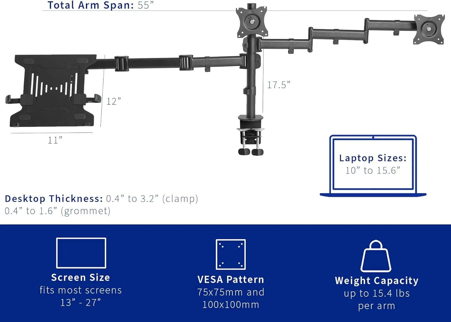 New  VIVO Dual Monitor + Laptop Adjustable DeskMount - photo 5