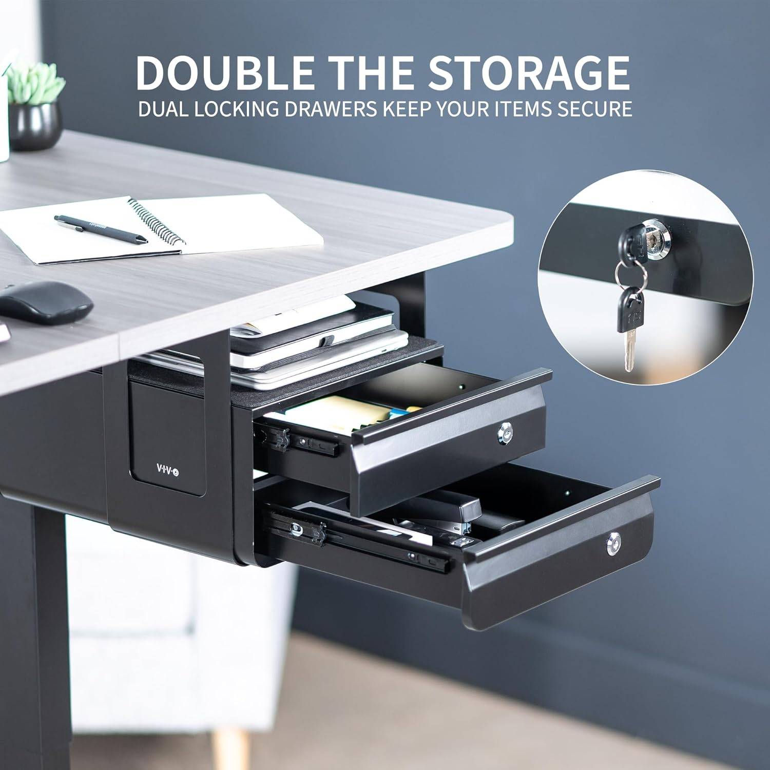 New  VIVO Under Desk Double Stacked Slide Out Drawers with Lock