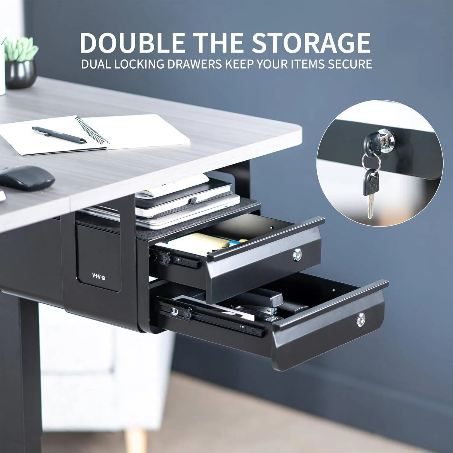 New  VIVO Under Desk Double Stacked Slide Out Drawers with Lock