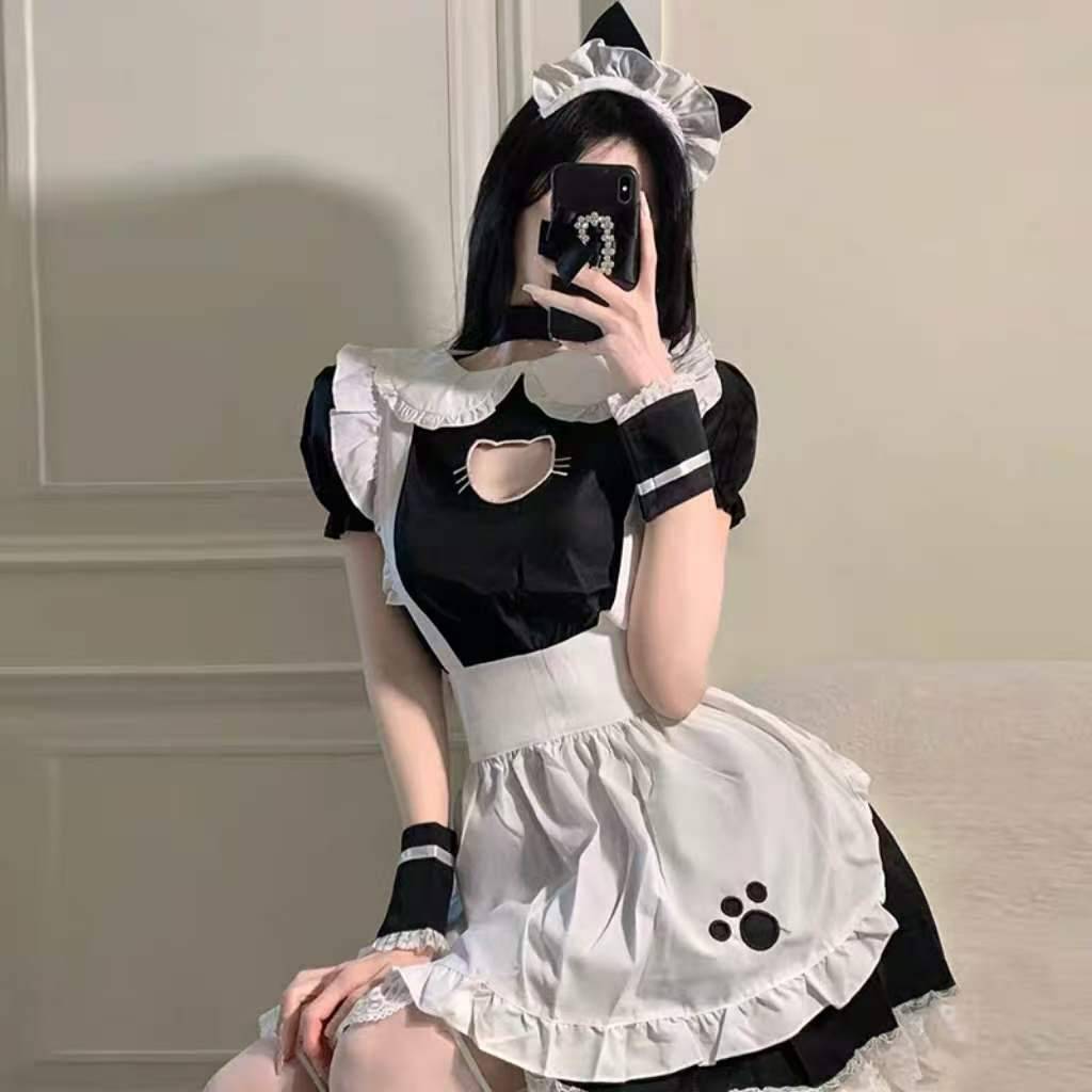 Halloween Costume Black & White Cat Maid Outfit - photo 4