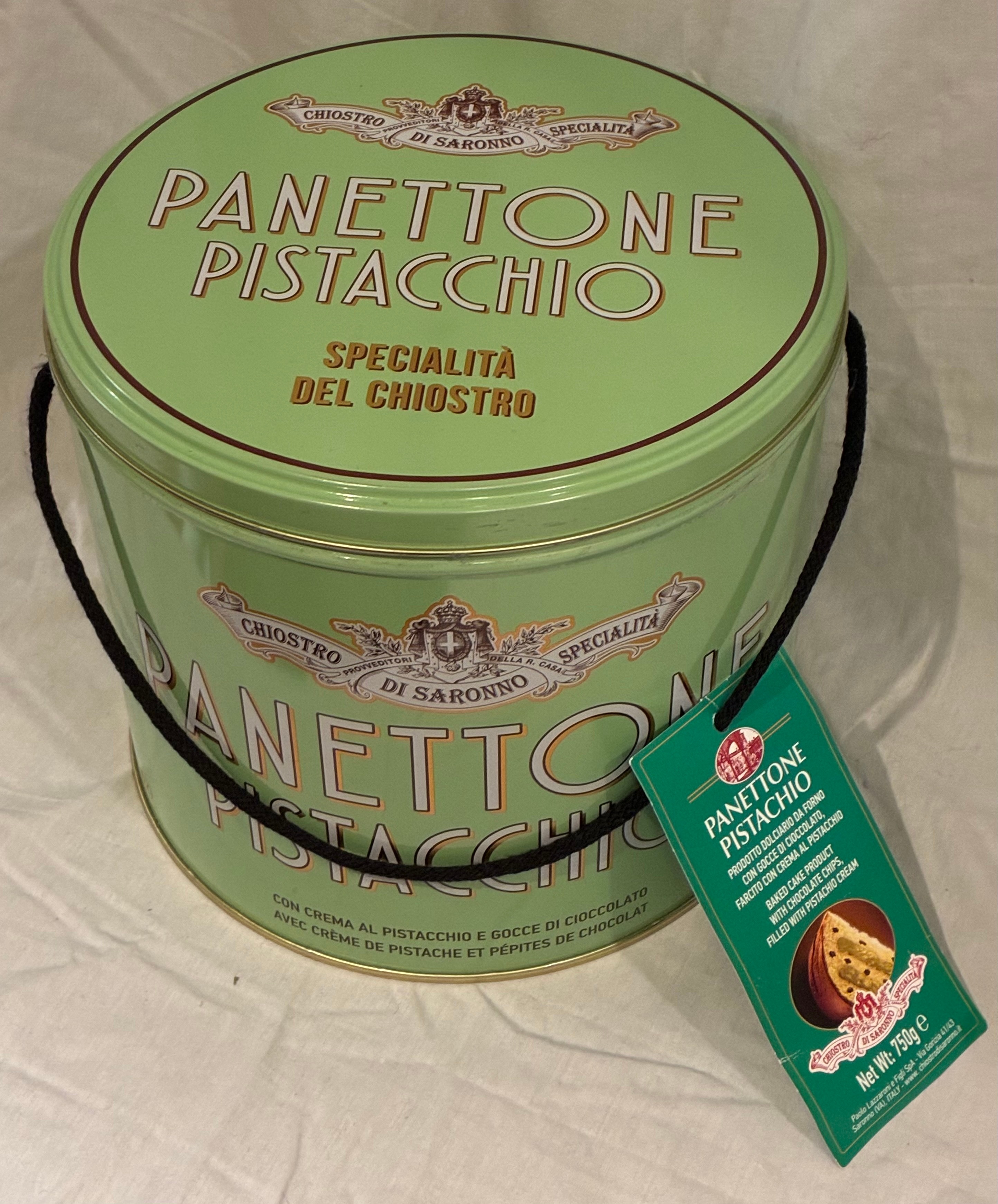 Large Empty Panettone Pistacchio Tin with Carrying Handle