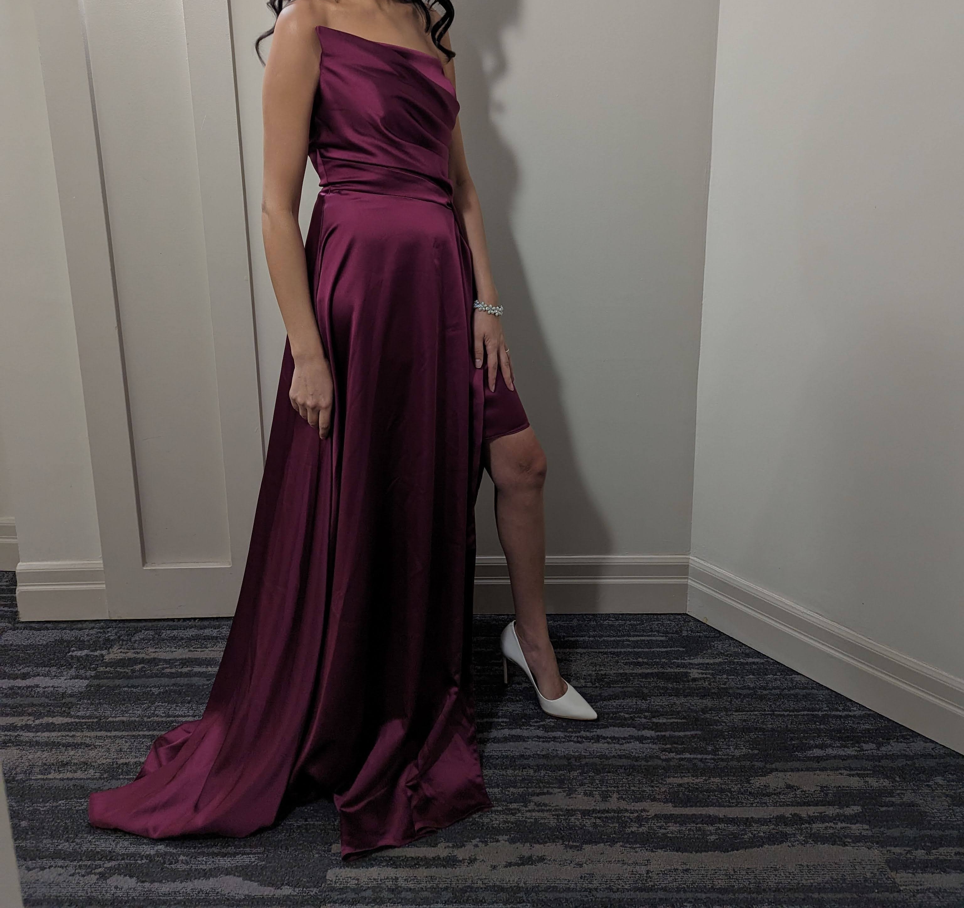 Size Small Magenta Asymmetrical Satin Maxi Dress