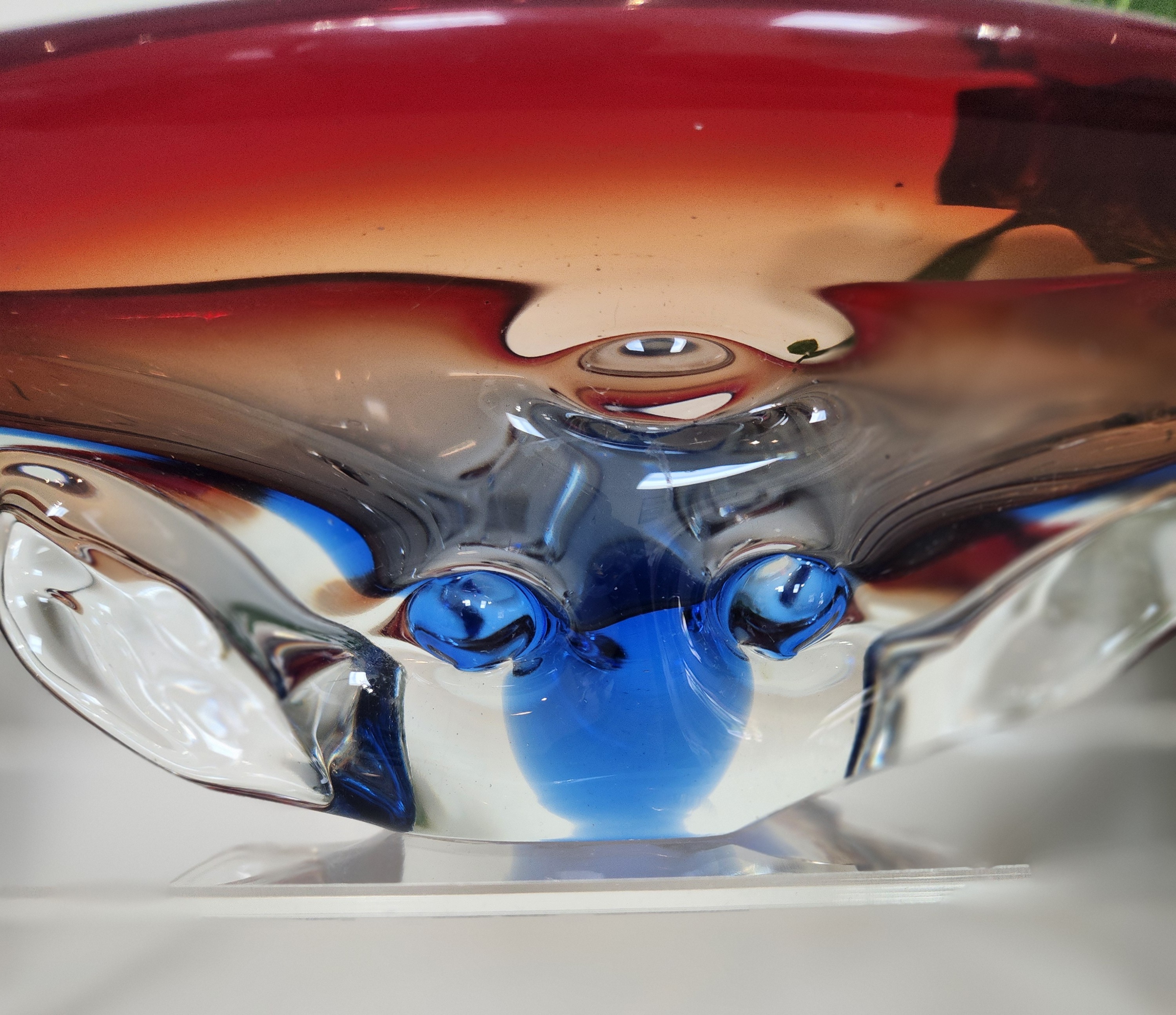 Stunning Red & Blue MCM Art Glass, Oblong Centerpiece / Dish - photo 3