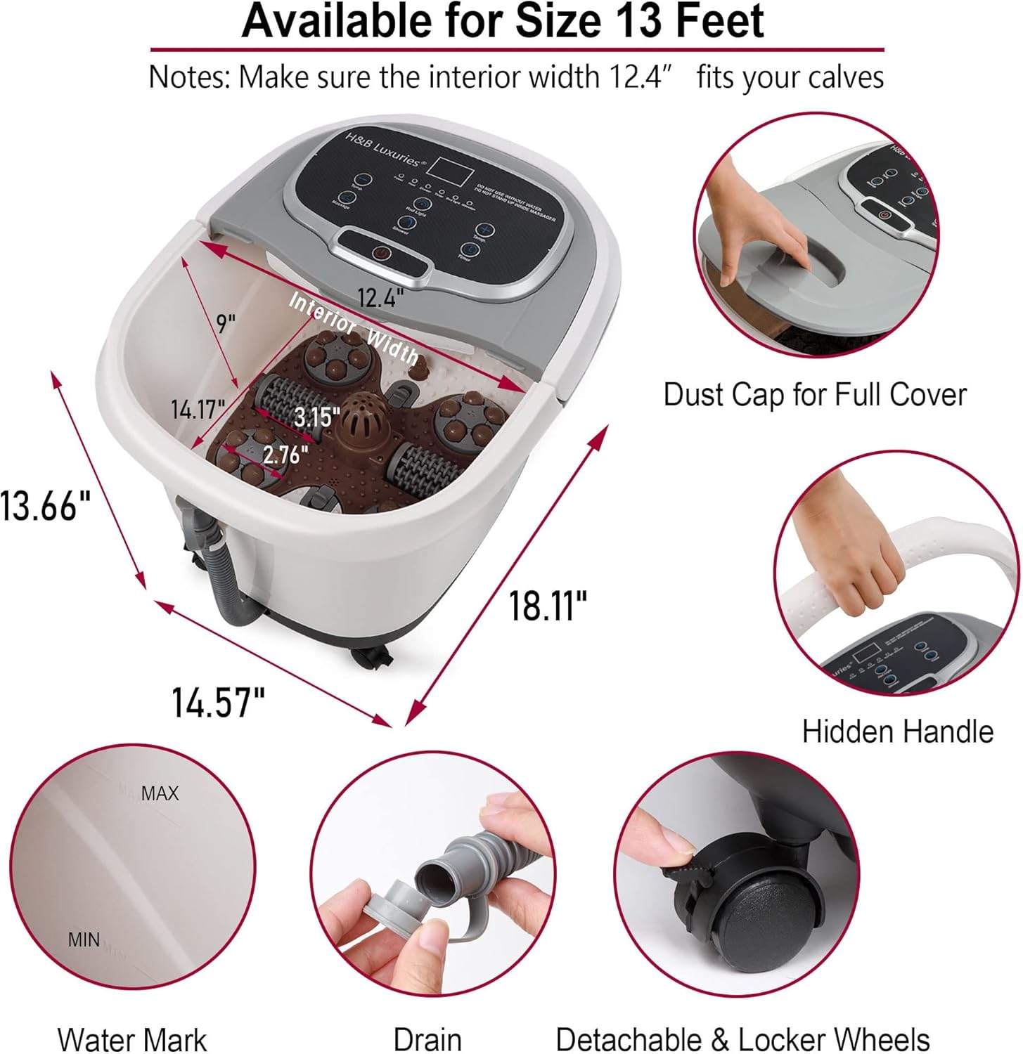 Foot Spa Bath Massager w/Temp Control, Motorized Rollers, Shower - photo 4