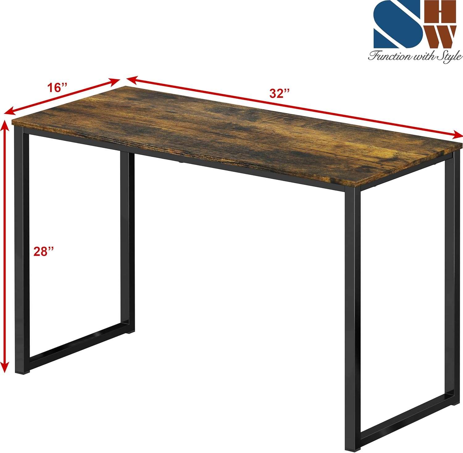 Home Office Desk with Black Metal Frame - 32" L x 16" W - photo 3