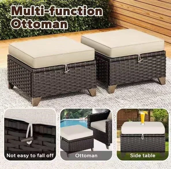 Set of 2 Rattan Ottomans - photo 2