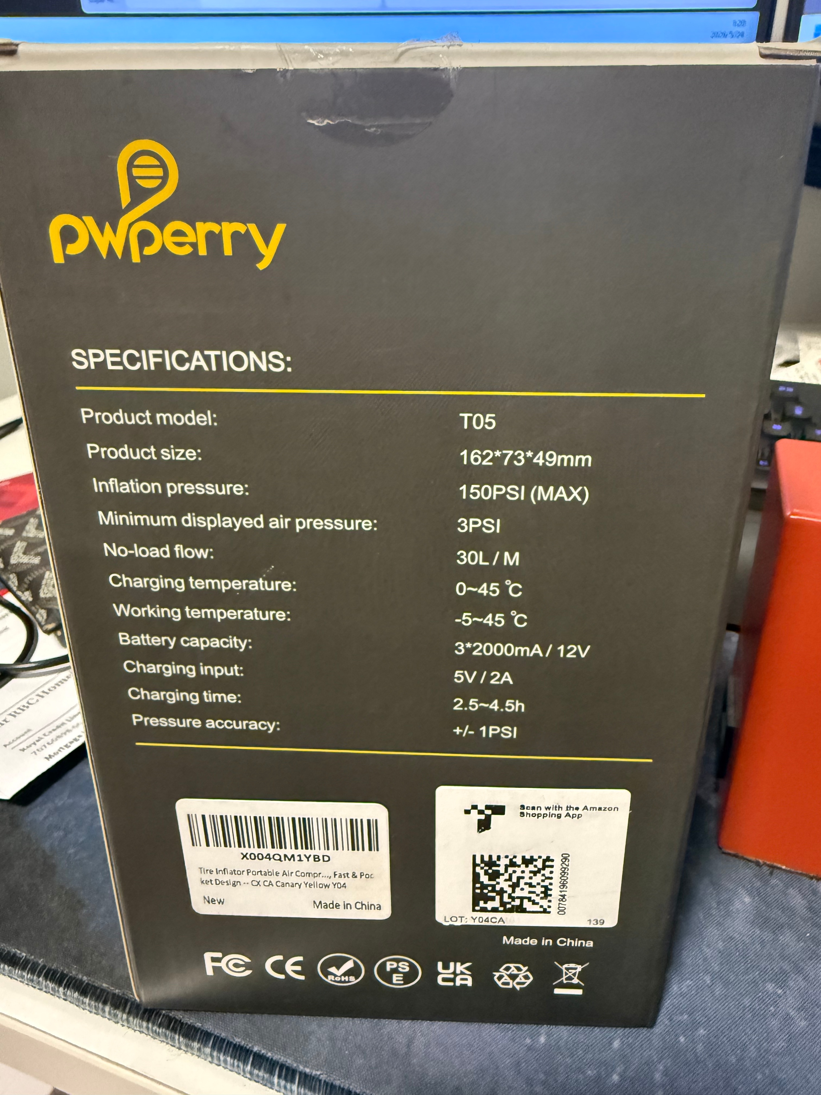 Pwperry Portable Tire Inflator - Smart Air Compressor 150PSI Max