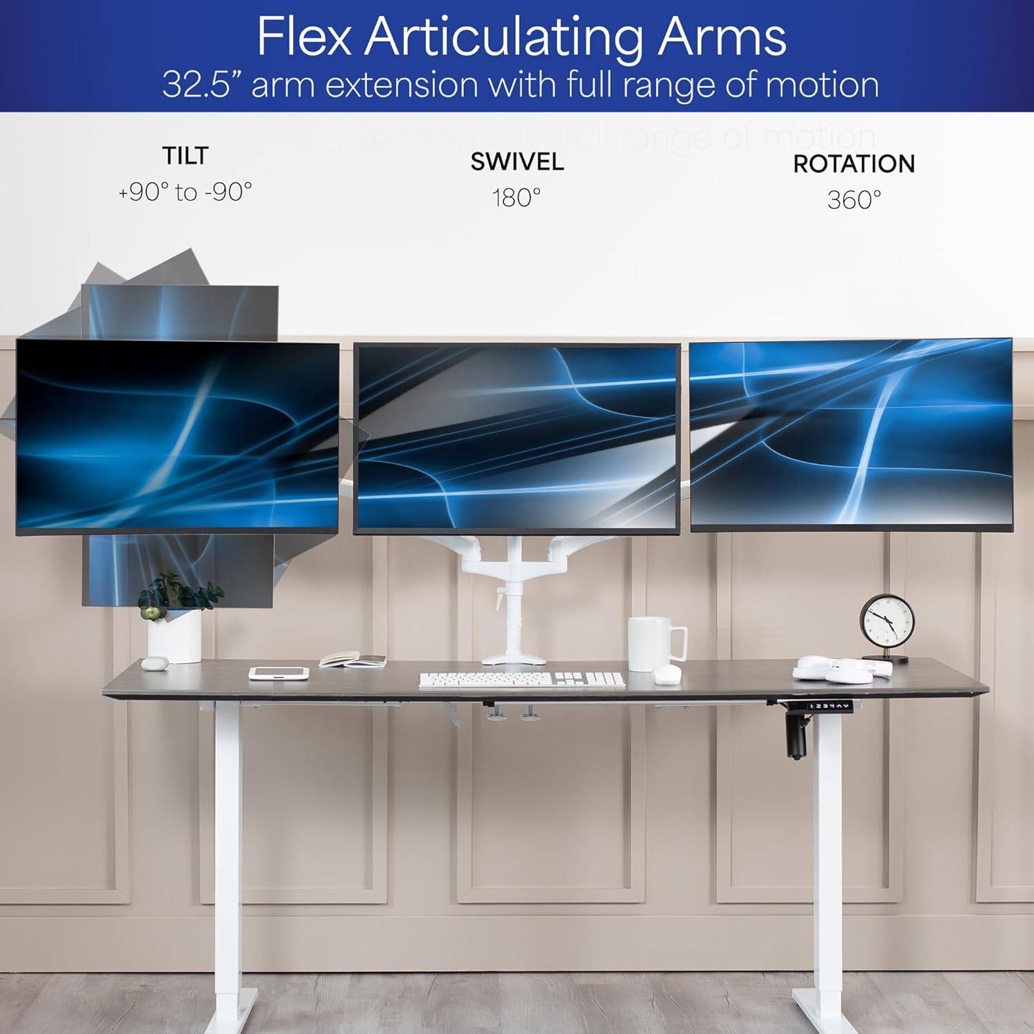 New VIVO White Triple Monitor Mount, 2 Pneumatic Arms + 1 Fixed - photo 5