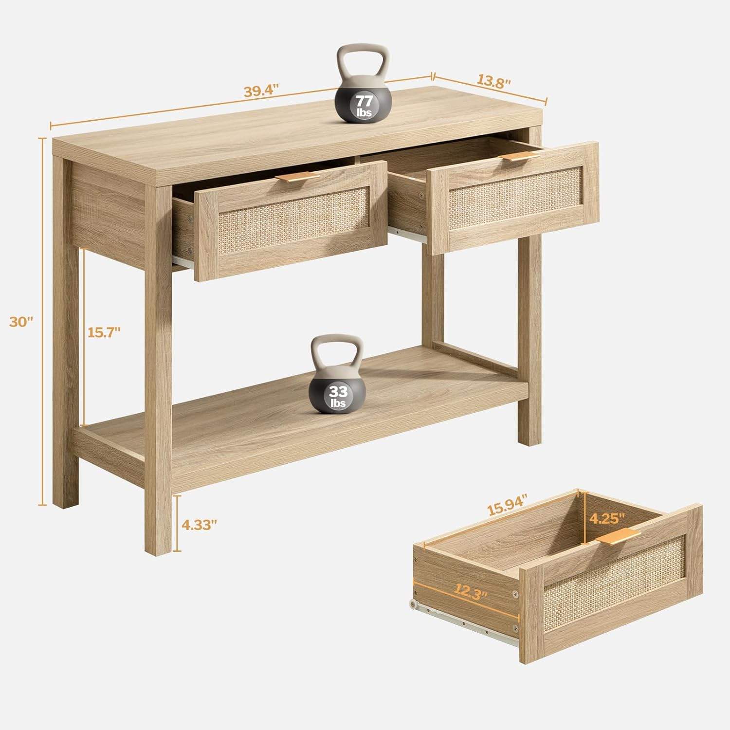 39" Wood Console Table with Drawers and Shelf - New in box