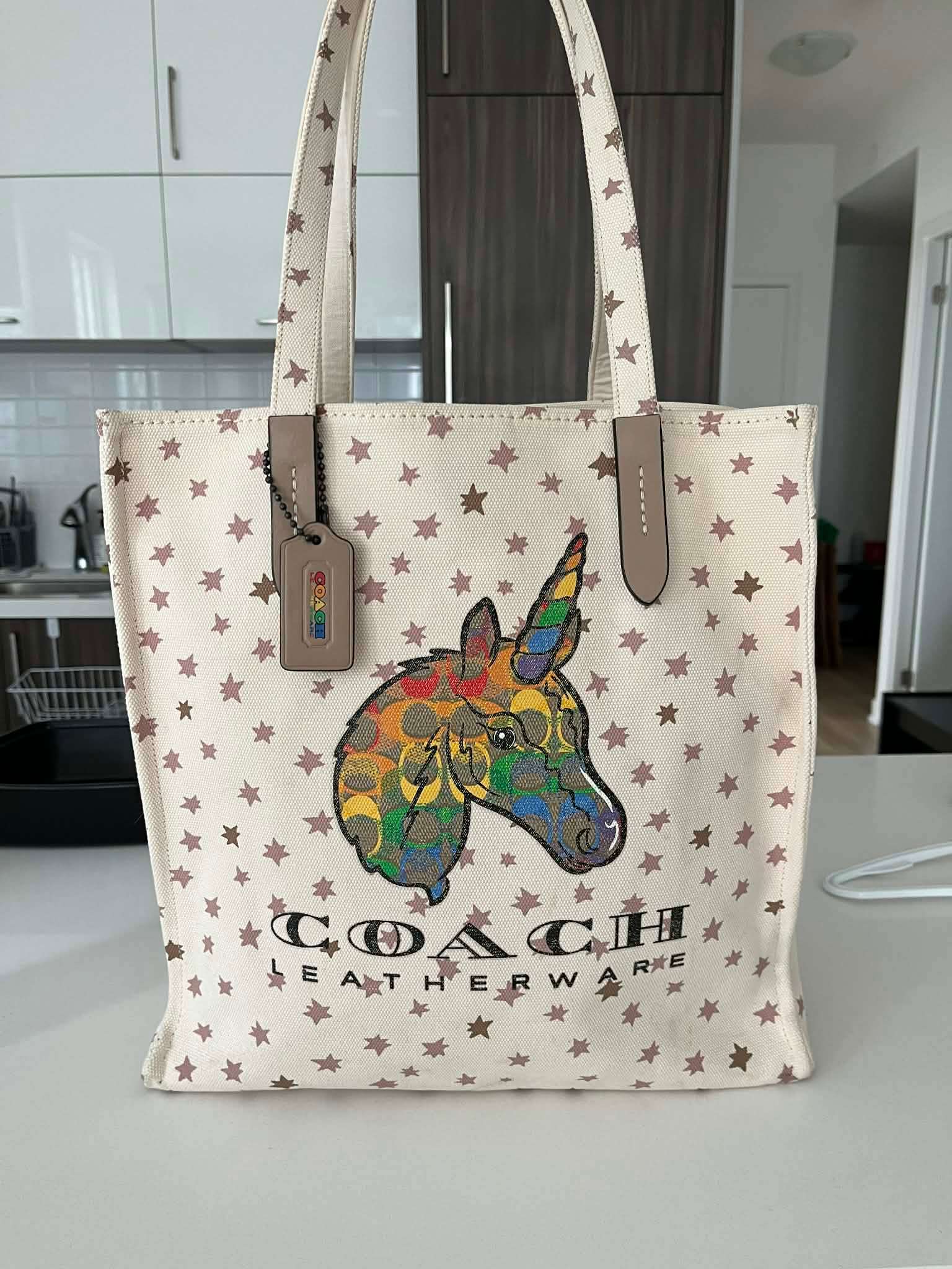 Coach Rainbow Unicorn-Print Canvas Tote NWT