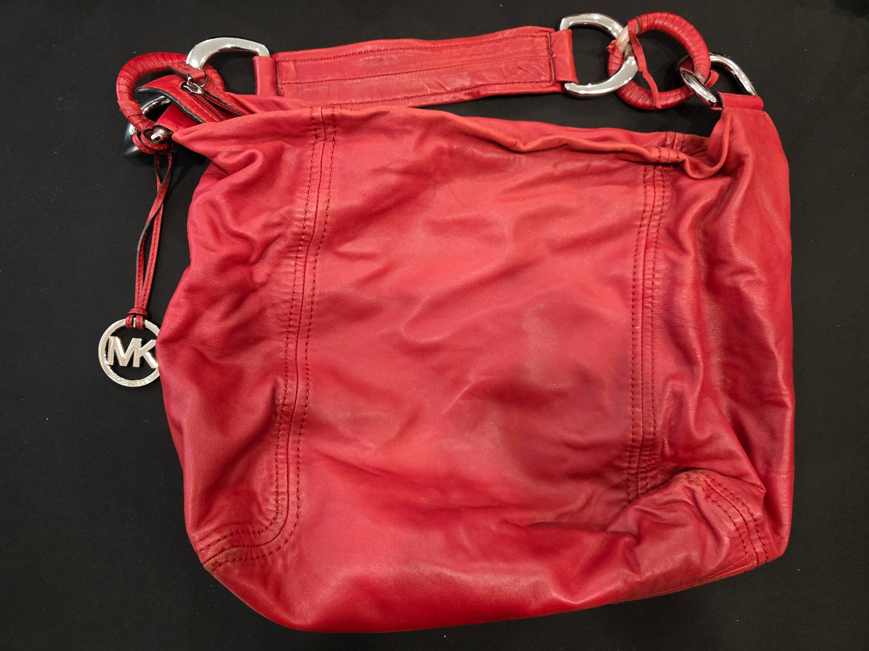 Michael Kors Bedford Large Pebbled Leather Hobo Bag – Red