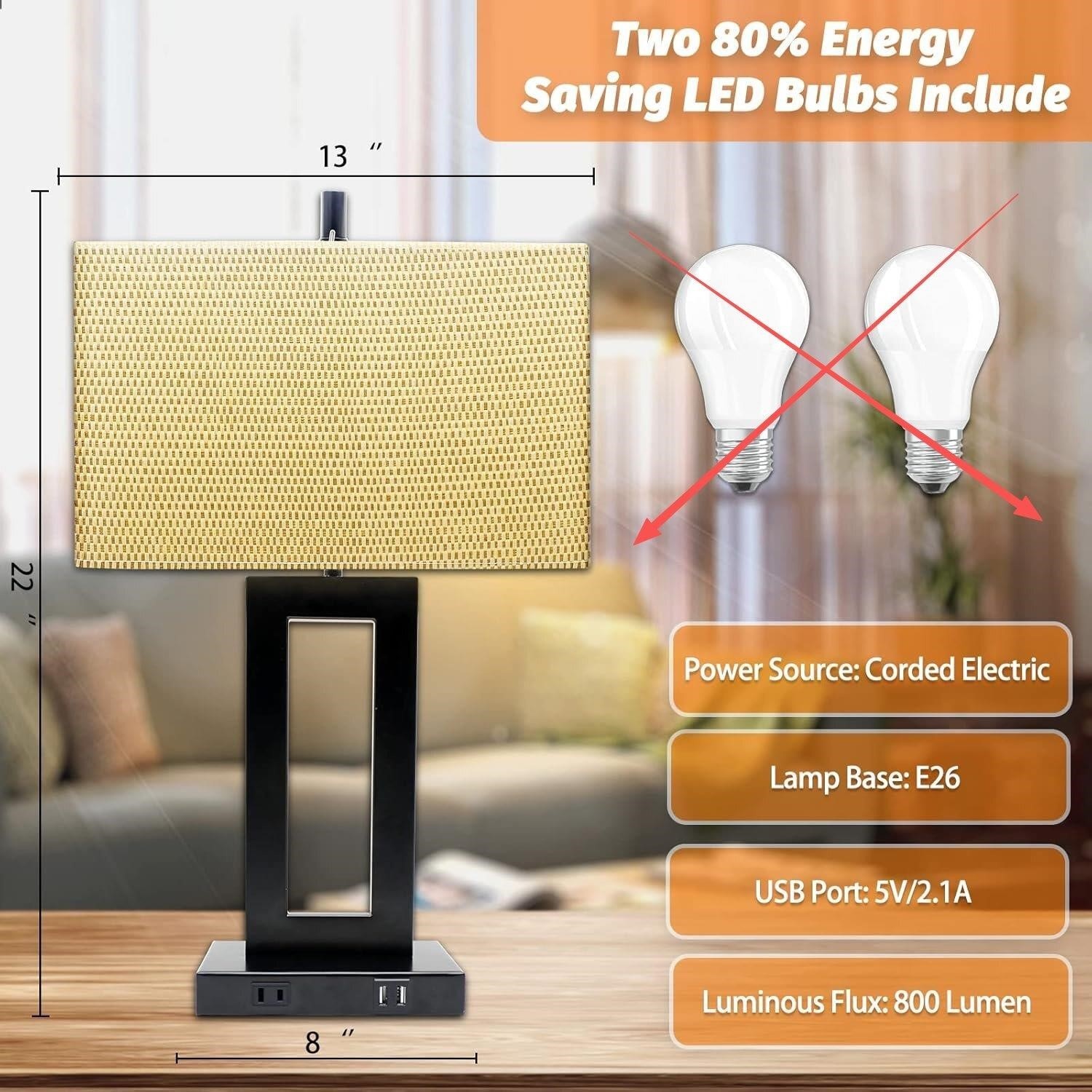 Touch Control Table Lamp with USB Ports - 22" H - photo 4