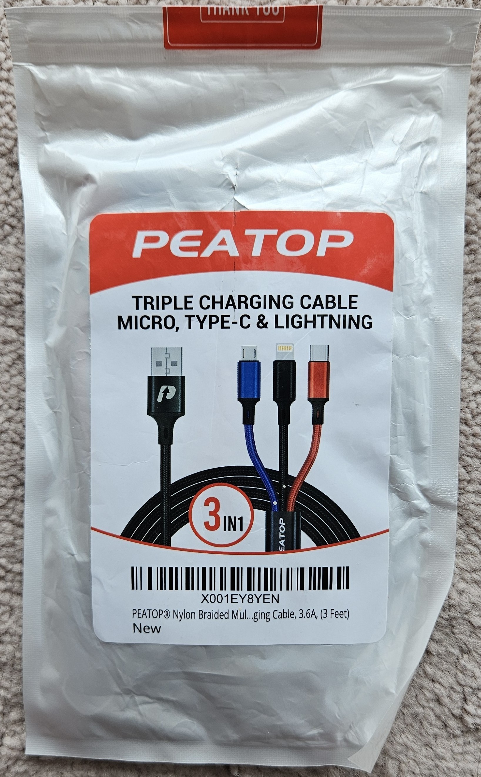 BRAND NEW ANDROID AND APPLE 3 IN 1 CHARGING CABLE (3FT) - photo 2