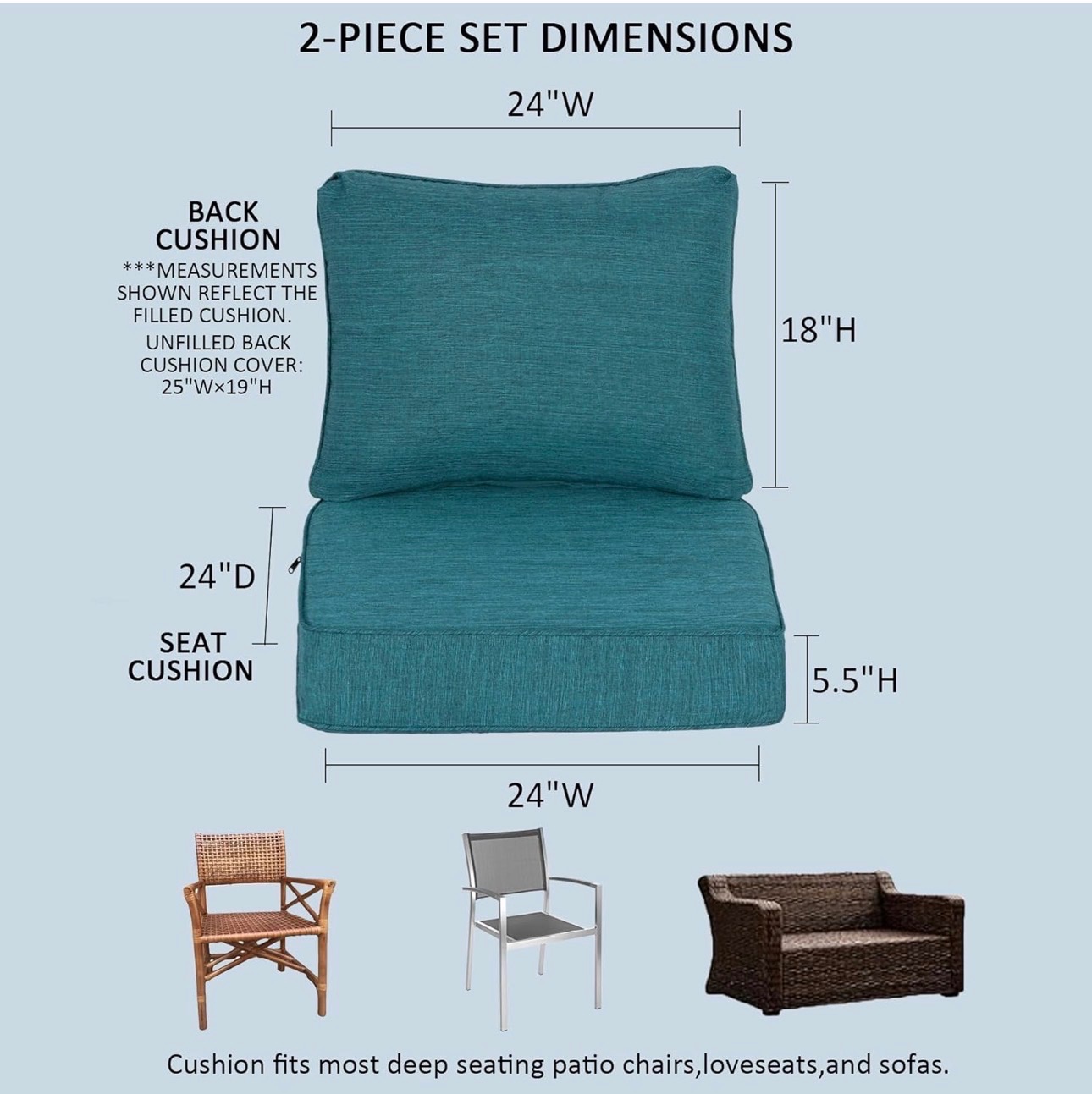 Localive Set-of-2 Outdoor Seat Cushion CO-Water/UV Resist24"x24" - photo 4