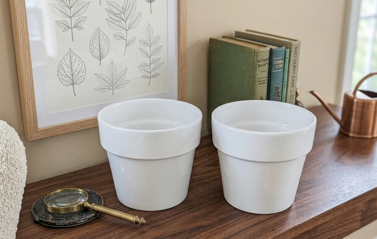 Set of 2 White Ceramic Plant Pots - photo 2