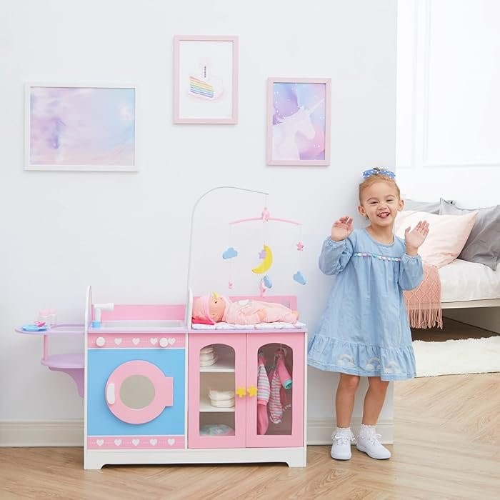 Wooden Interactive 6‑in‑1 Doll Changing Table Station Nursery