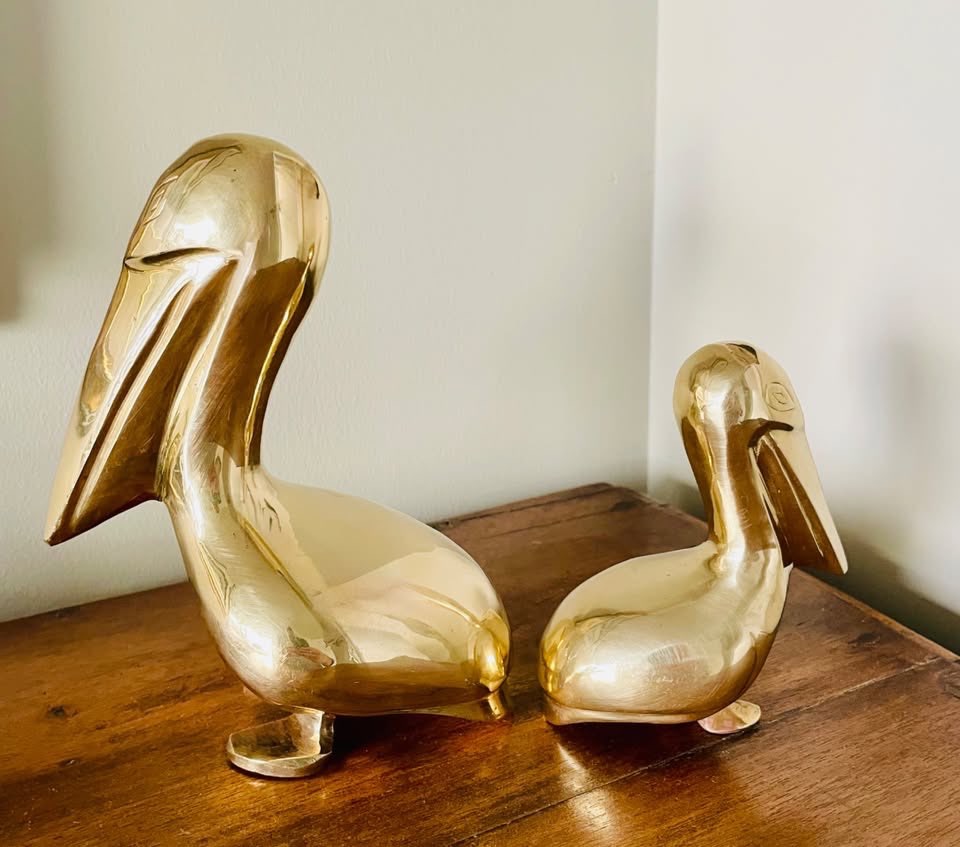 Polished Solid Brass Pelican Sculptures – Mid Century Pair - photo 3
